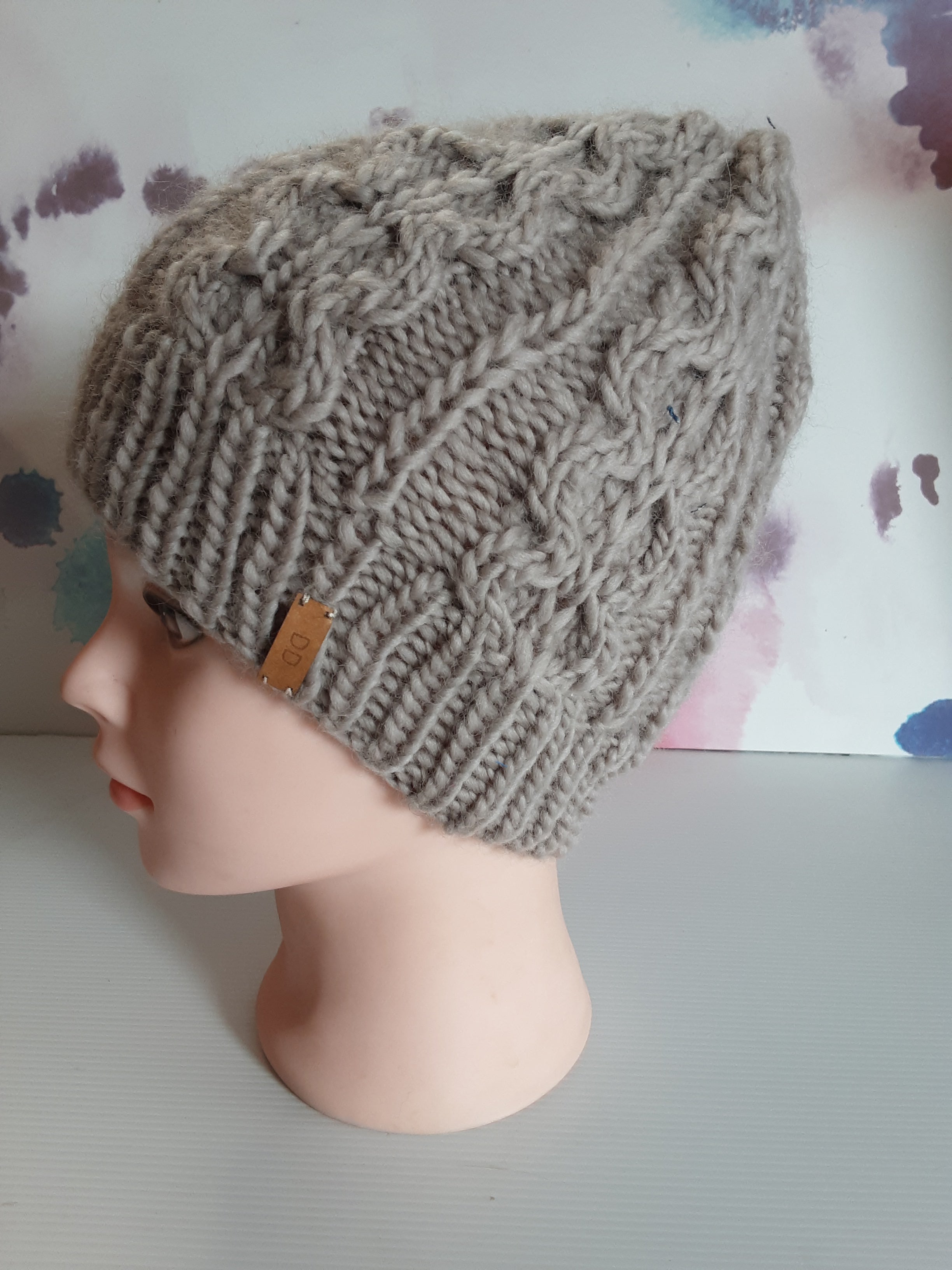 Hand knitted cream pure wool beanie