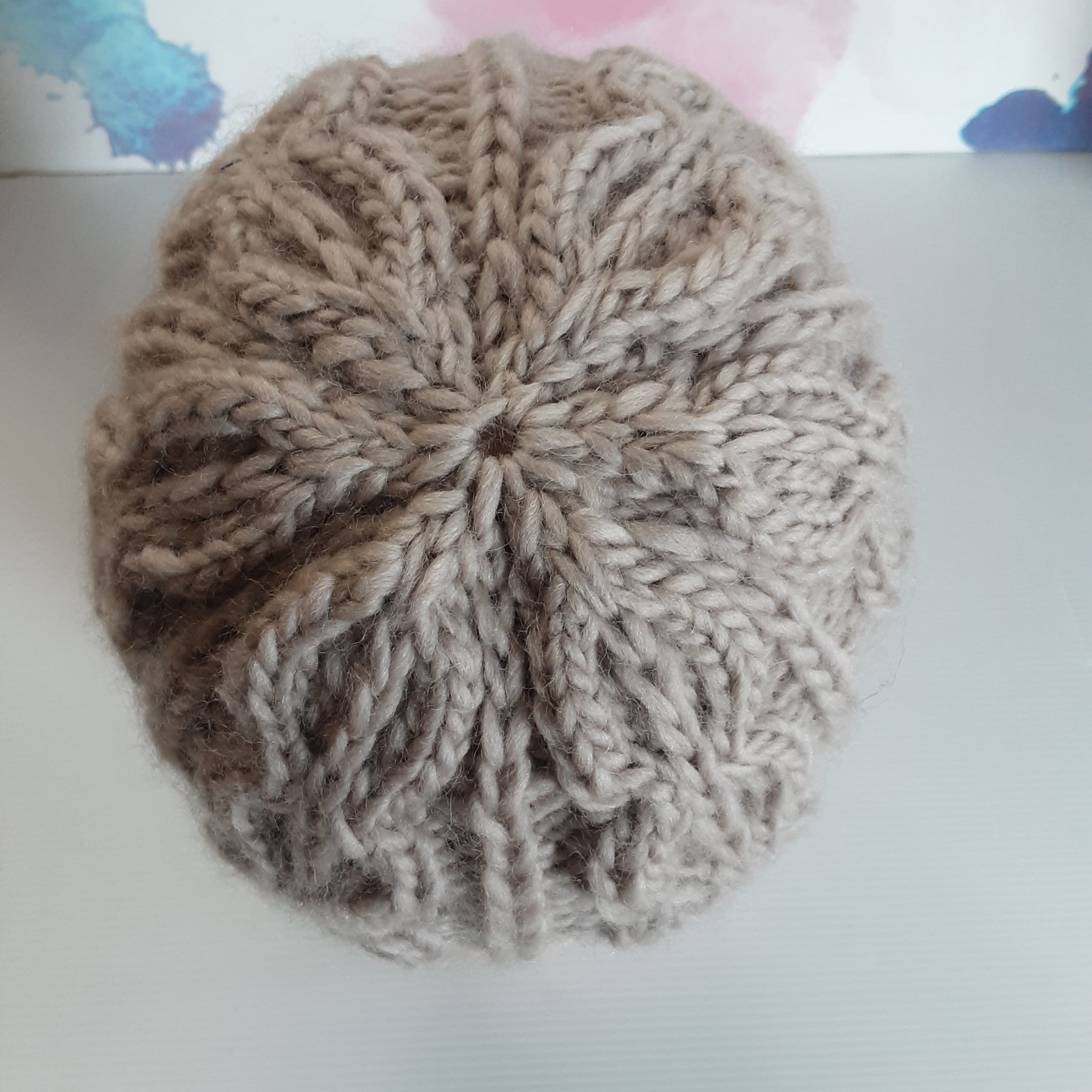Hand knitted cream pure wool beanie