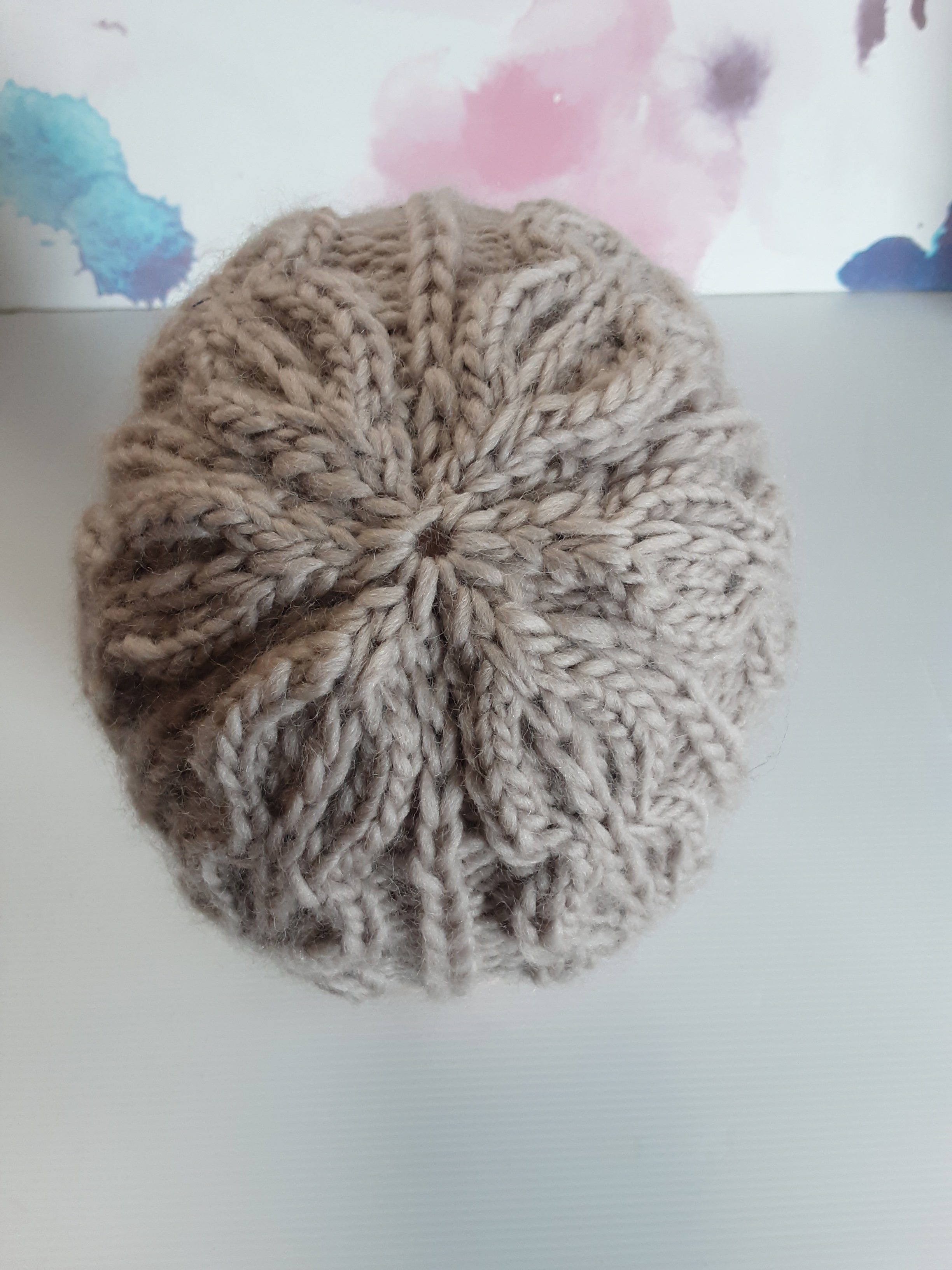Hand knitted cream pure wool beanie
