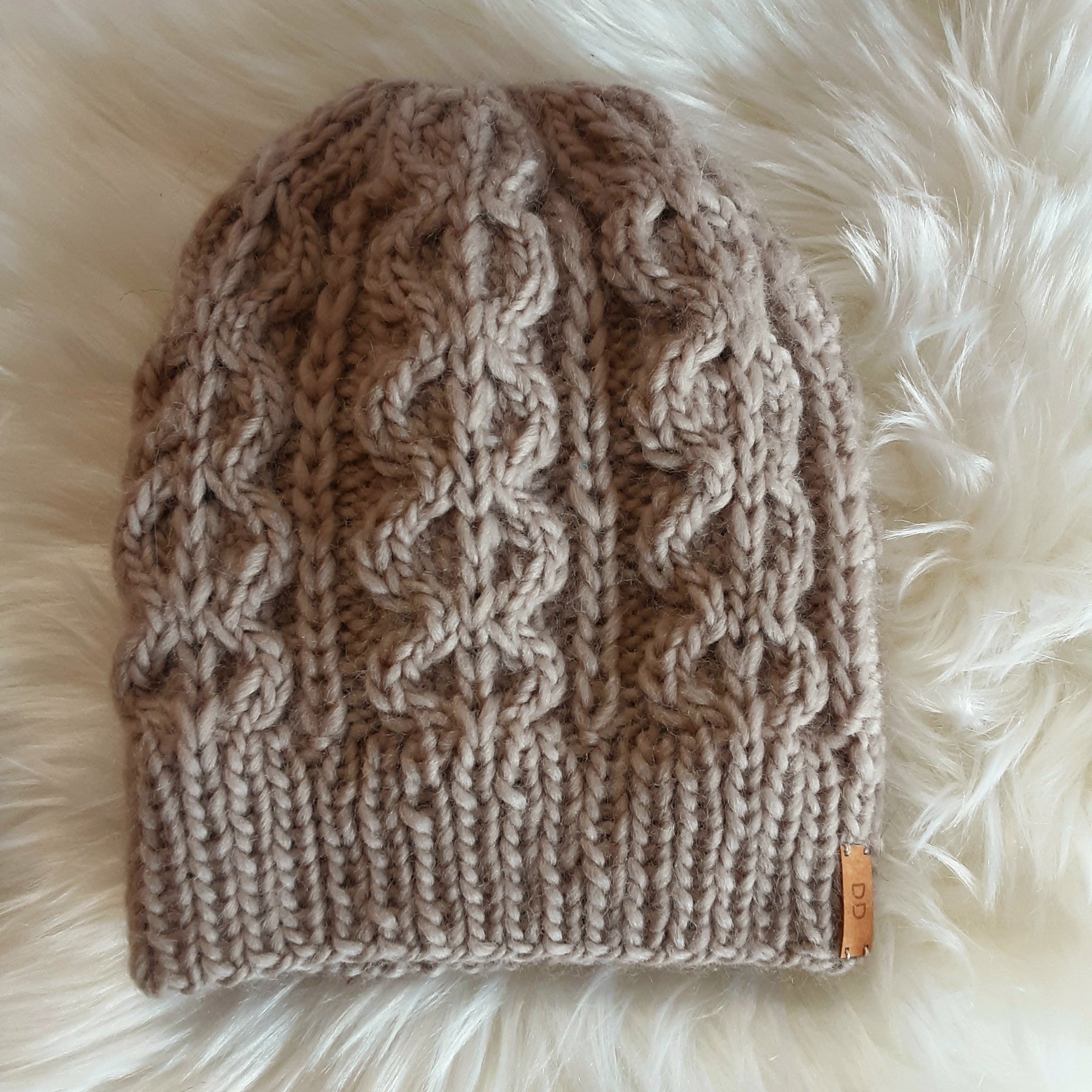 Hand knitted cream pure wool beanie