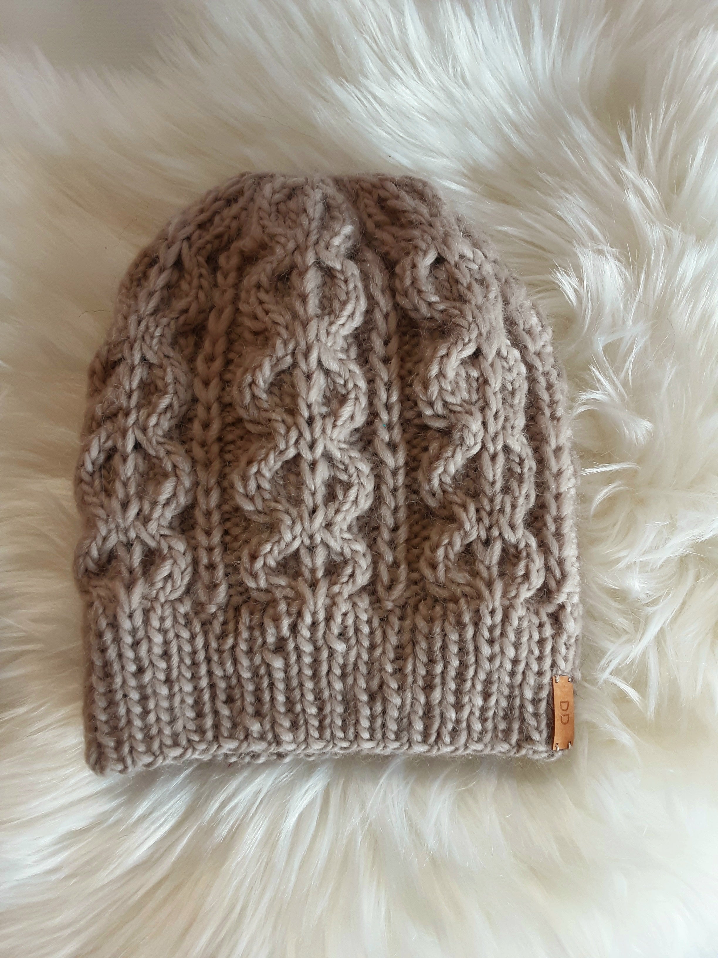 Hand knitted cream pure wool beanie