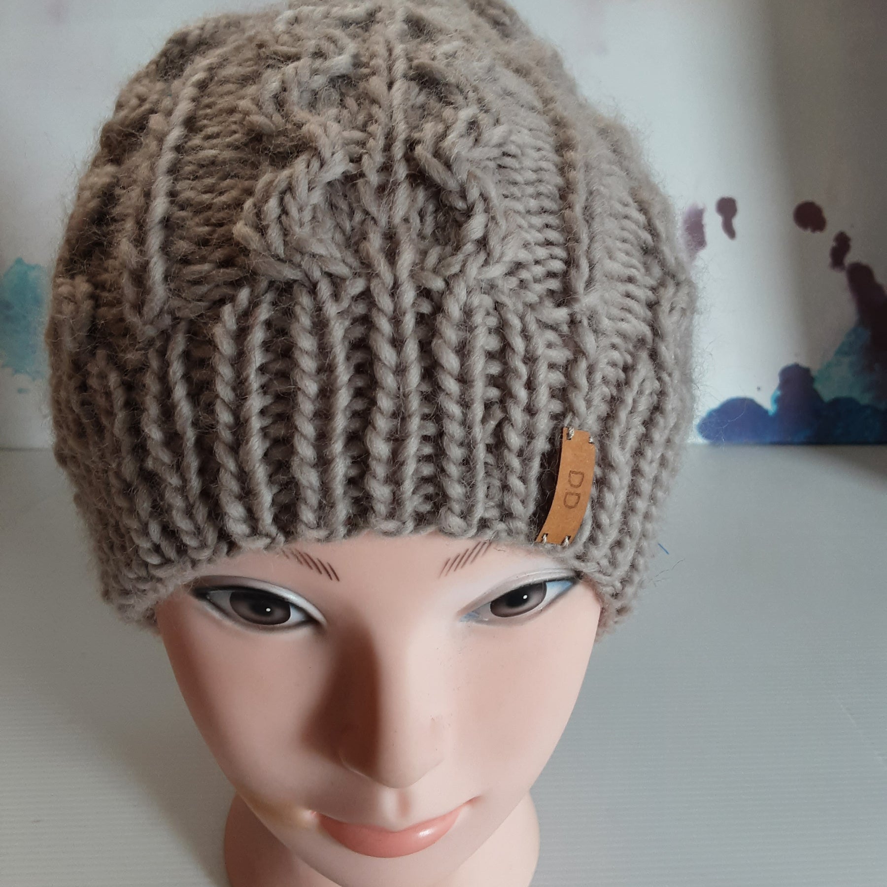 Hand knitted cream pure wool beanie