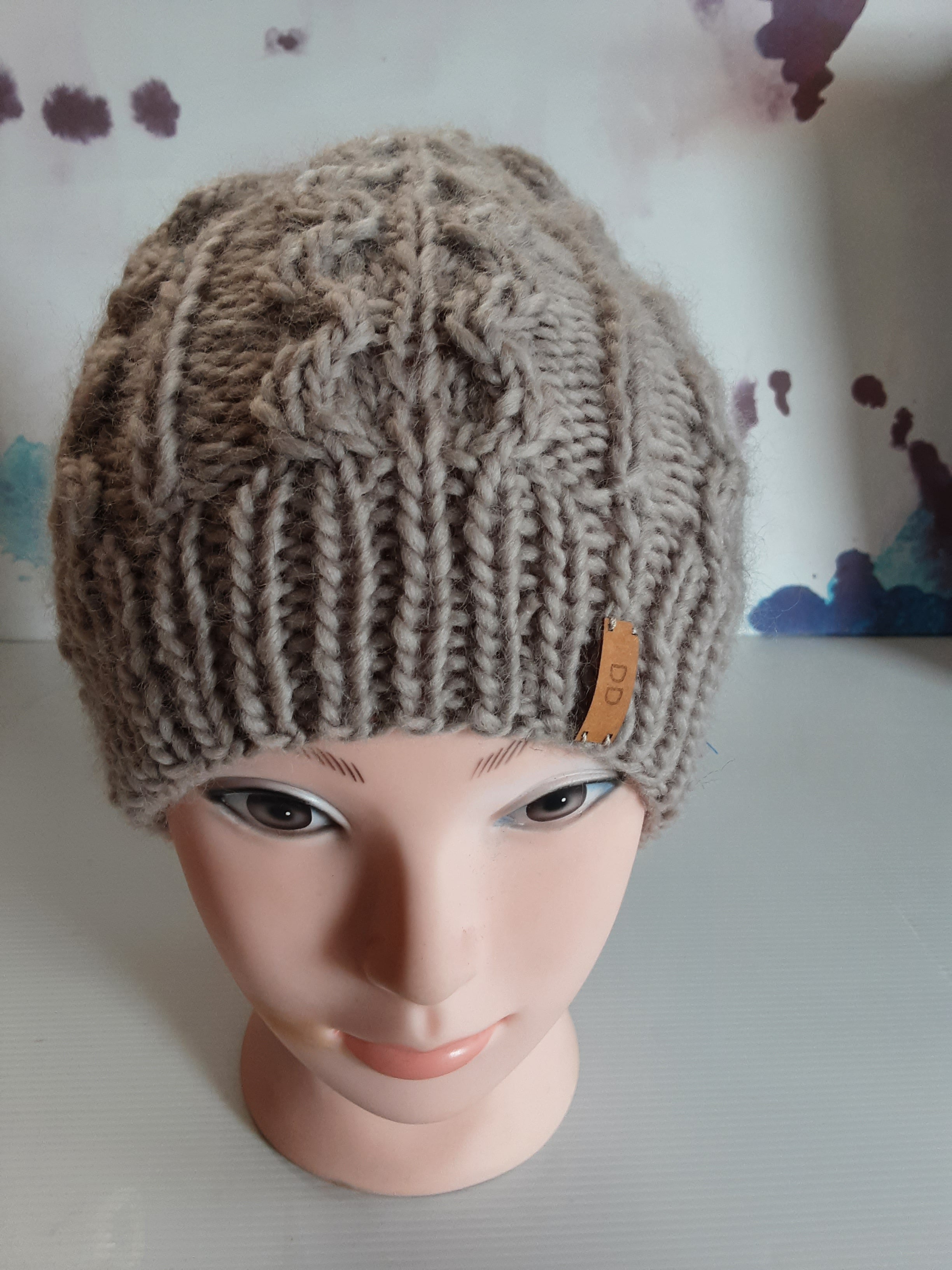 Hand knitted cream pure wool beanie