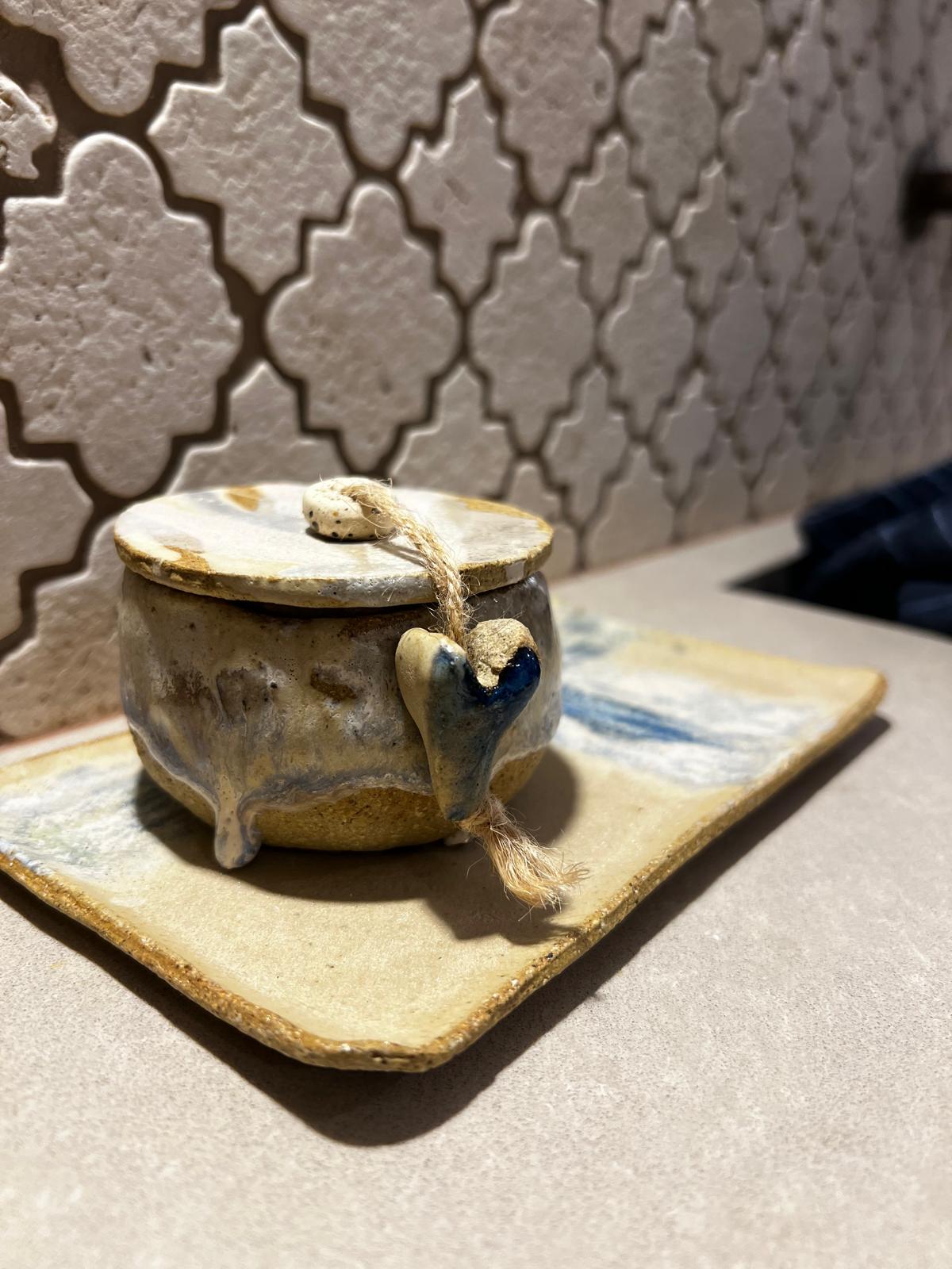 Handmade Ceramic Jewellery Bowl and Tray | lidded trinket dish