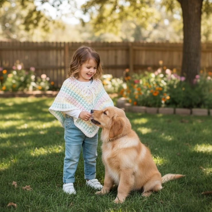 Rachel - Handmade  Crochet  Girls Poncho 1-2 years