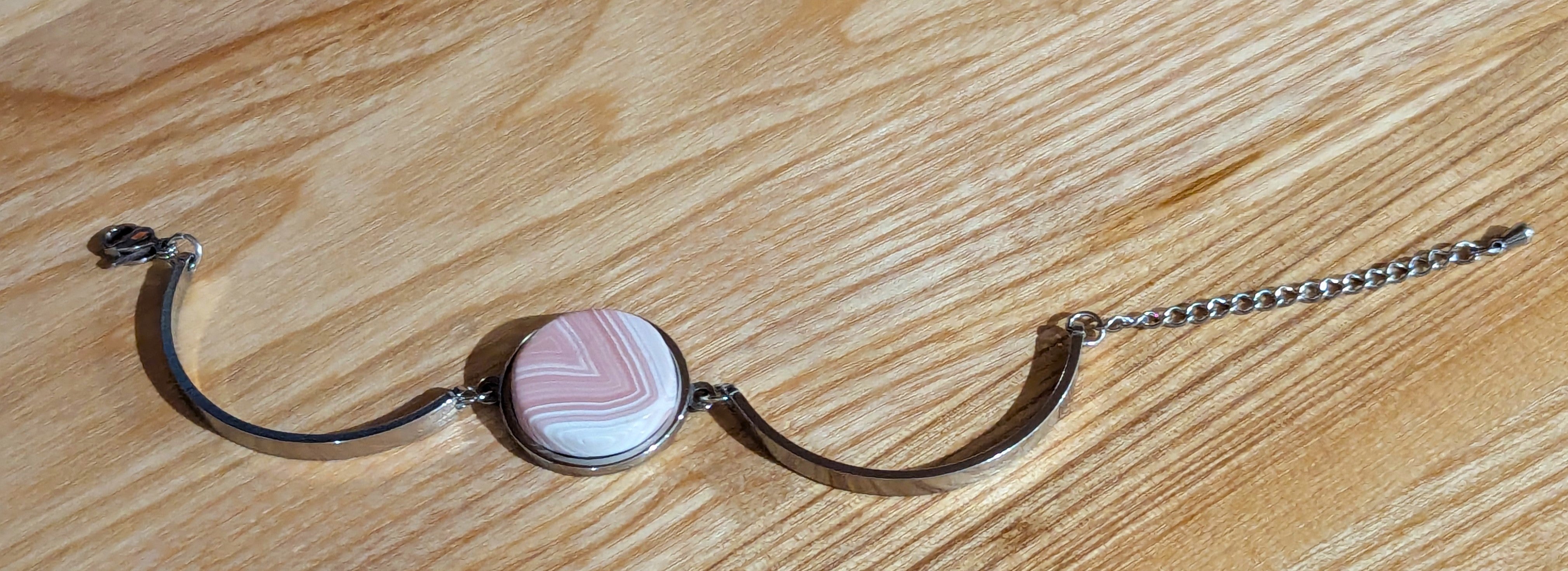 Pink Agate Stainless Streel Stone Bracelet