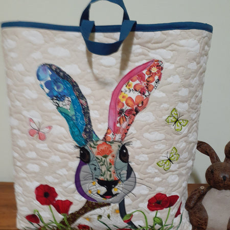 Harriett the hare in the poppy field tote bag