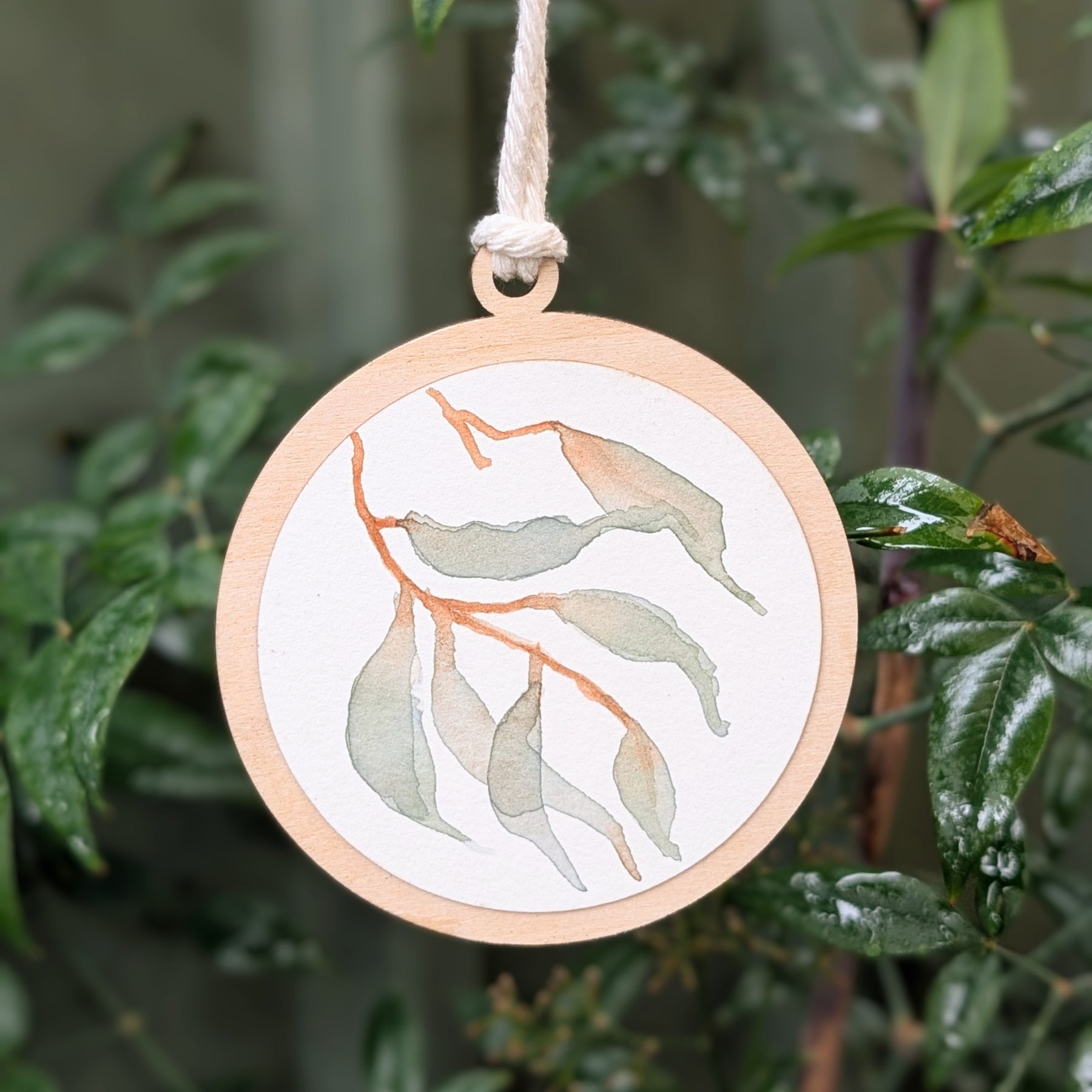 Australian Native Watercolour Christmas Decoration | Handmade Wooden Ornament
