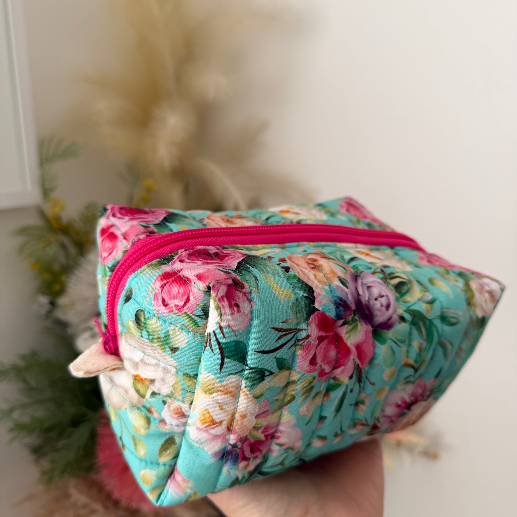 Set of 2 - Floral Boxy Zipper Pouch - Aqua Floral