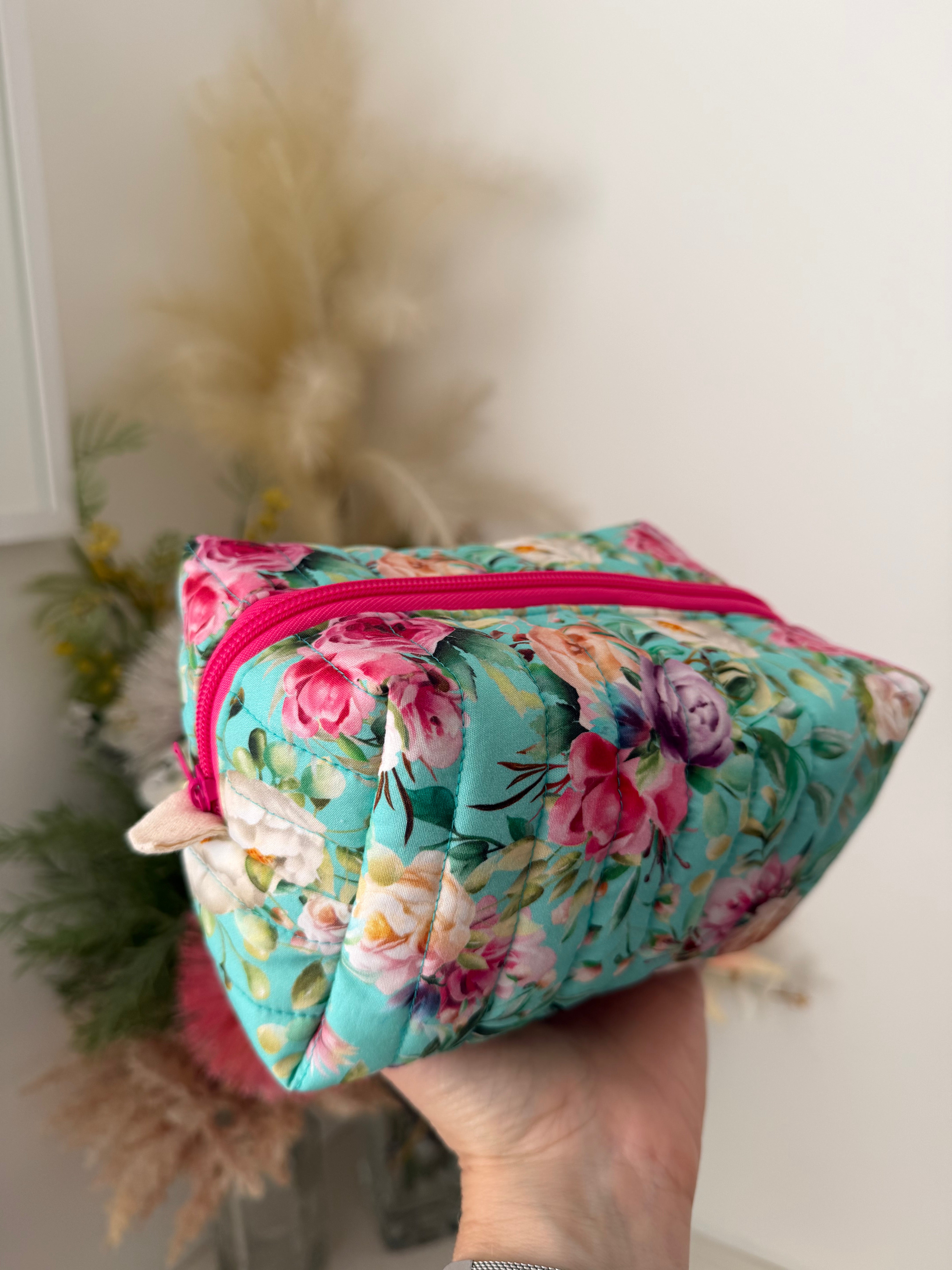 Set of 2 - Floral Boxy Zipper Pouch - Aqua Floral