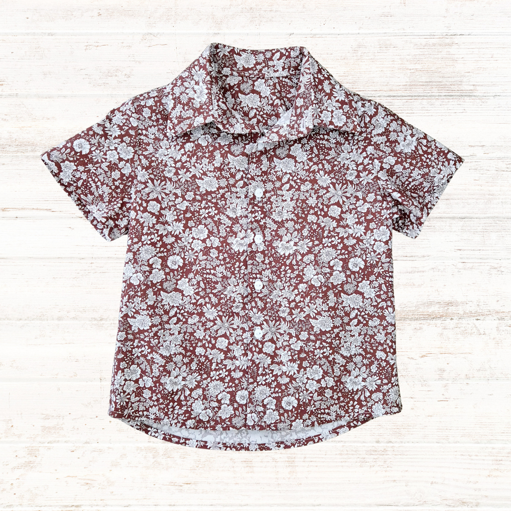 Boys Chocolate Floral Button Up Shirt - Ready To Ship!