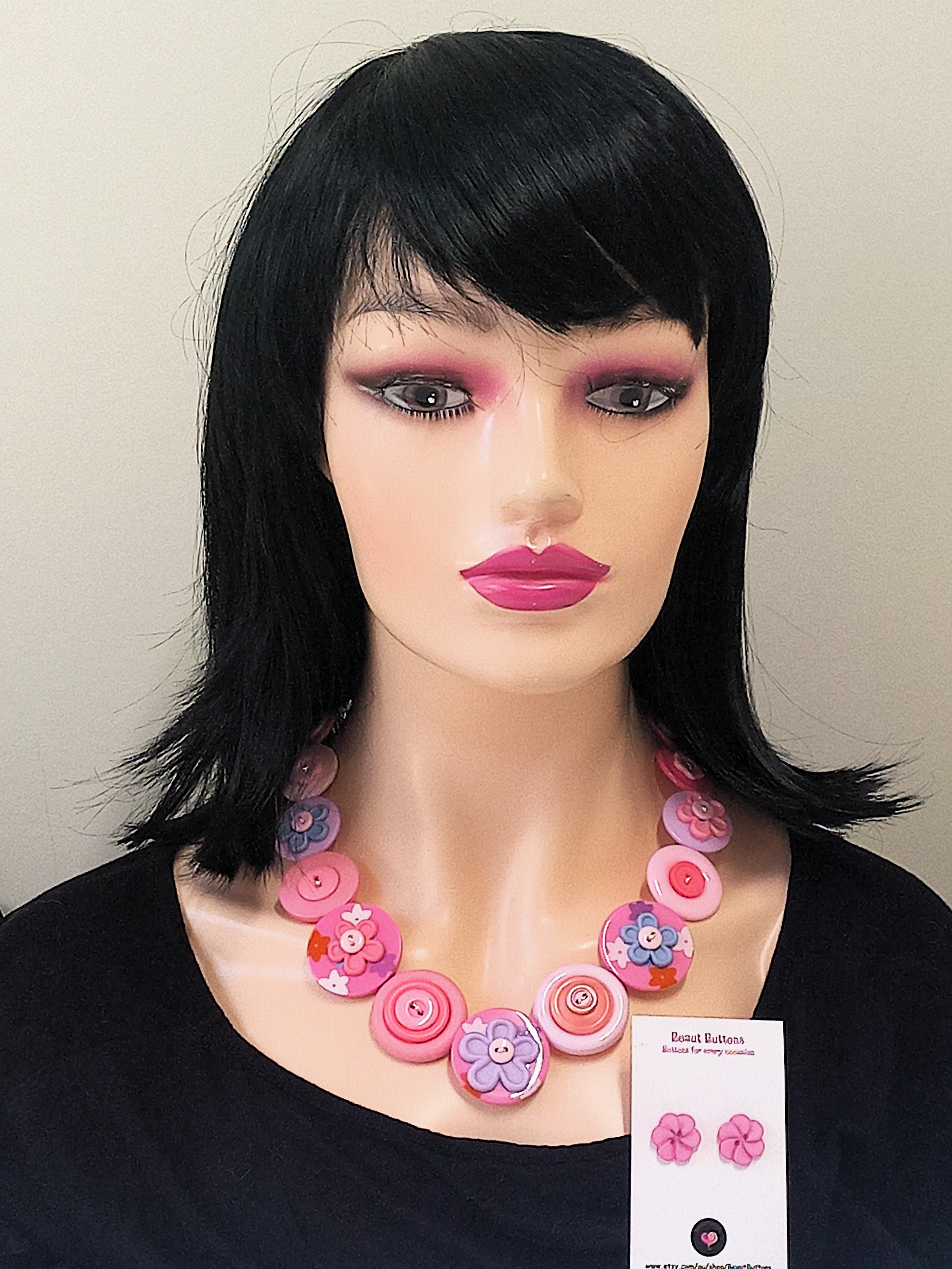 Pink flower necklace and earrings - Spring Blossoms