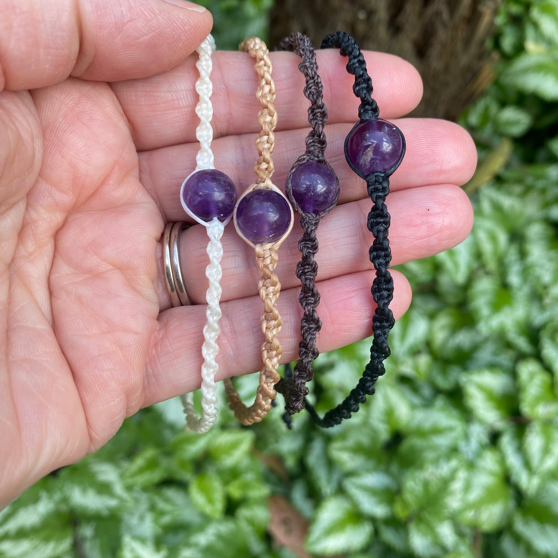 Amethyst Beaded Anklet: Macrame Adjustable Waterproof