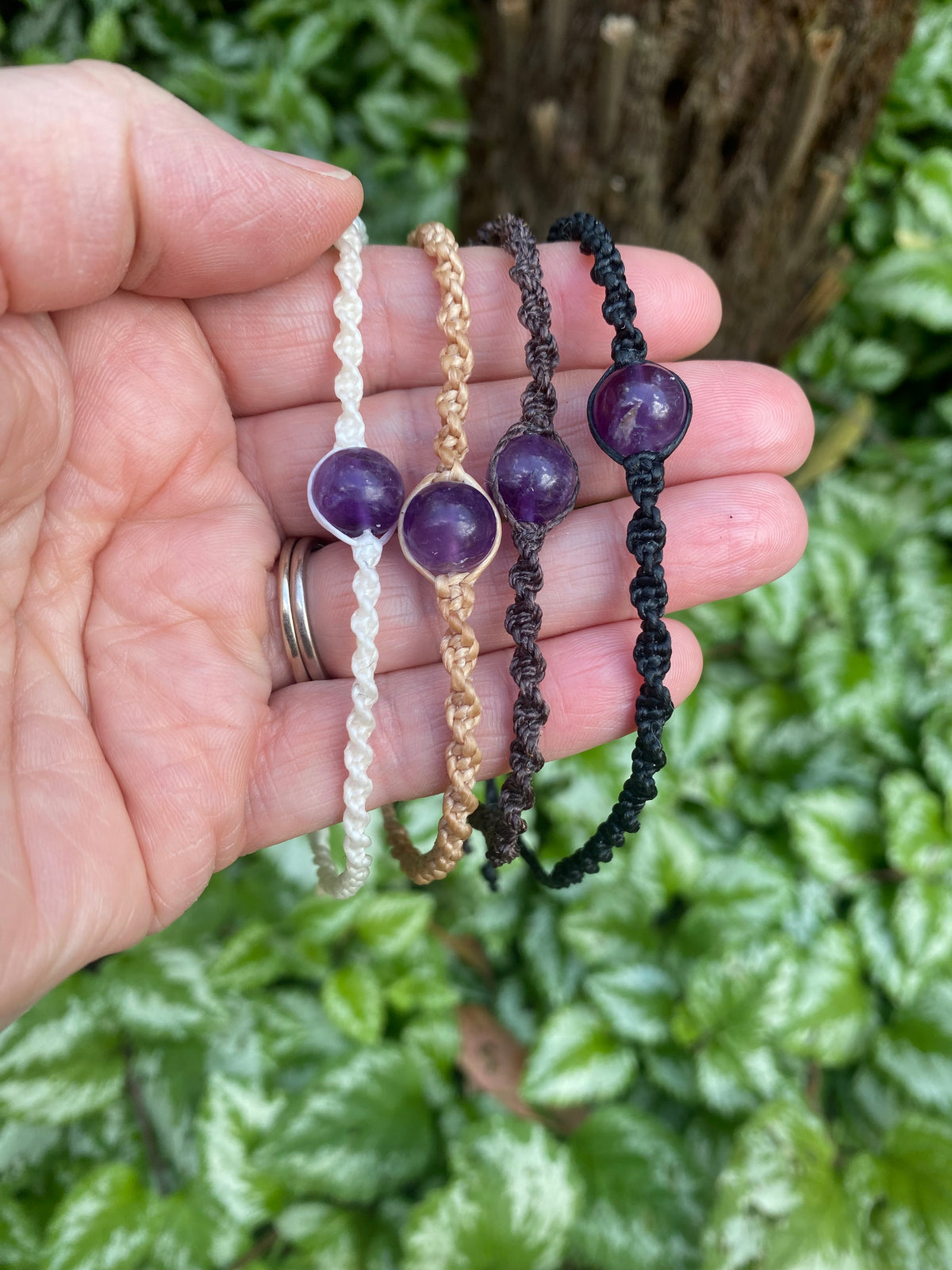 Amethyst Beaded Anklet: Macrame Adjustable Waterproof