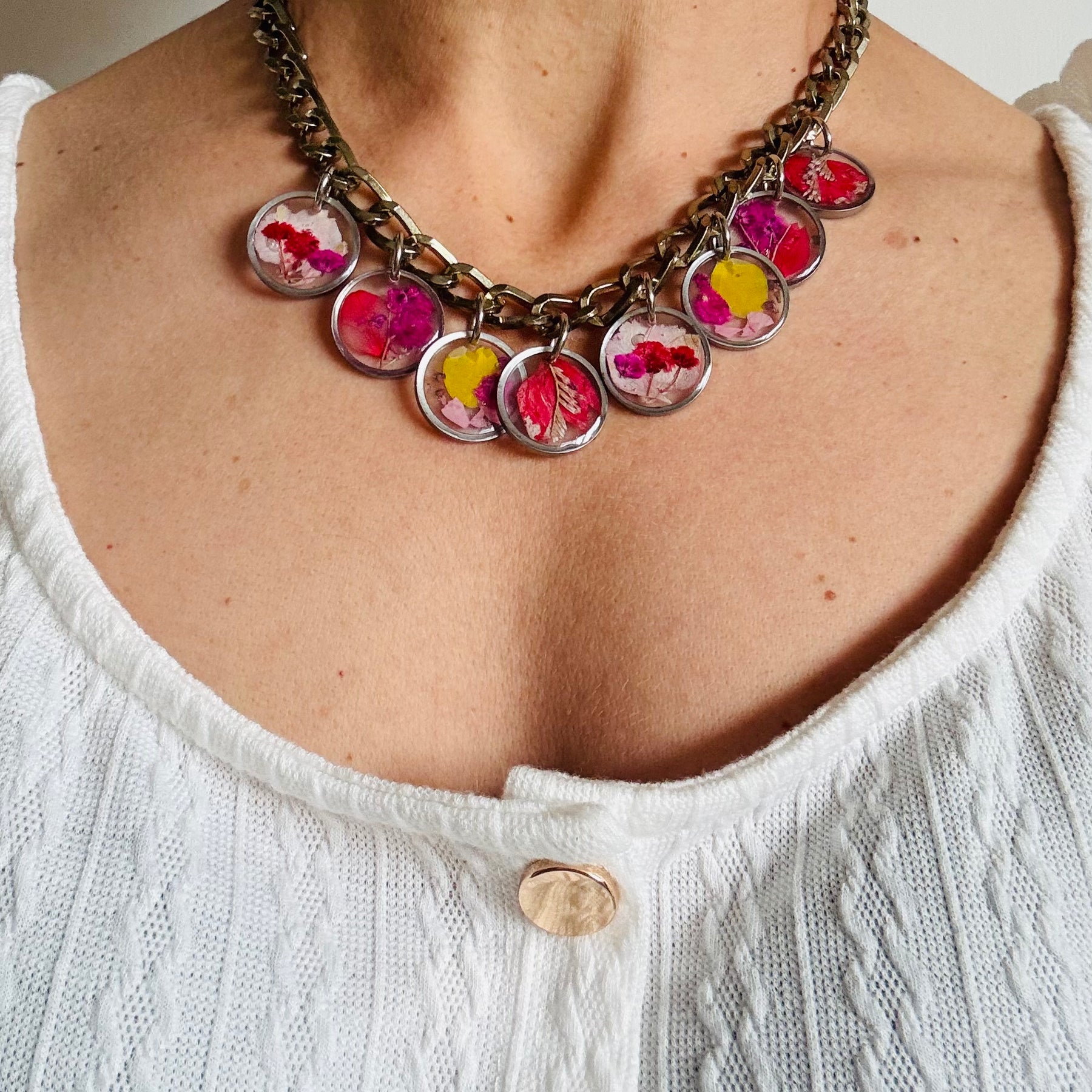 Floral resin statement necklace