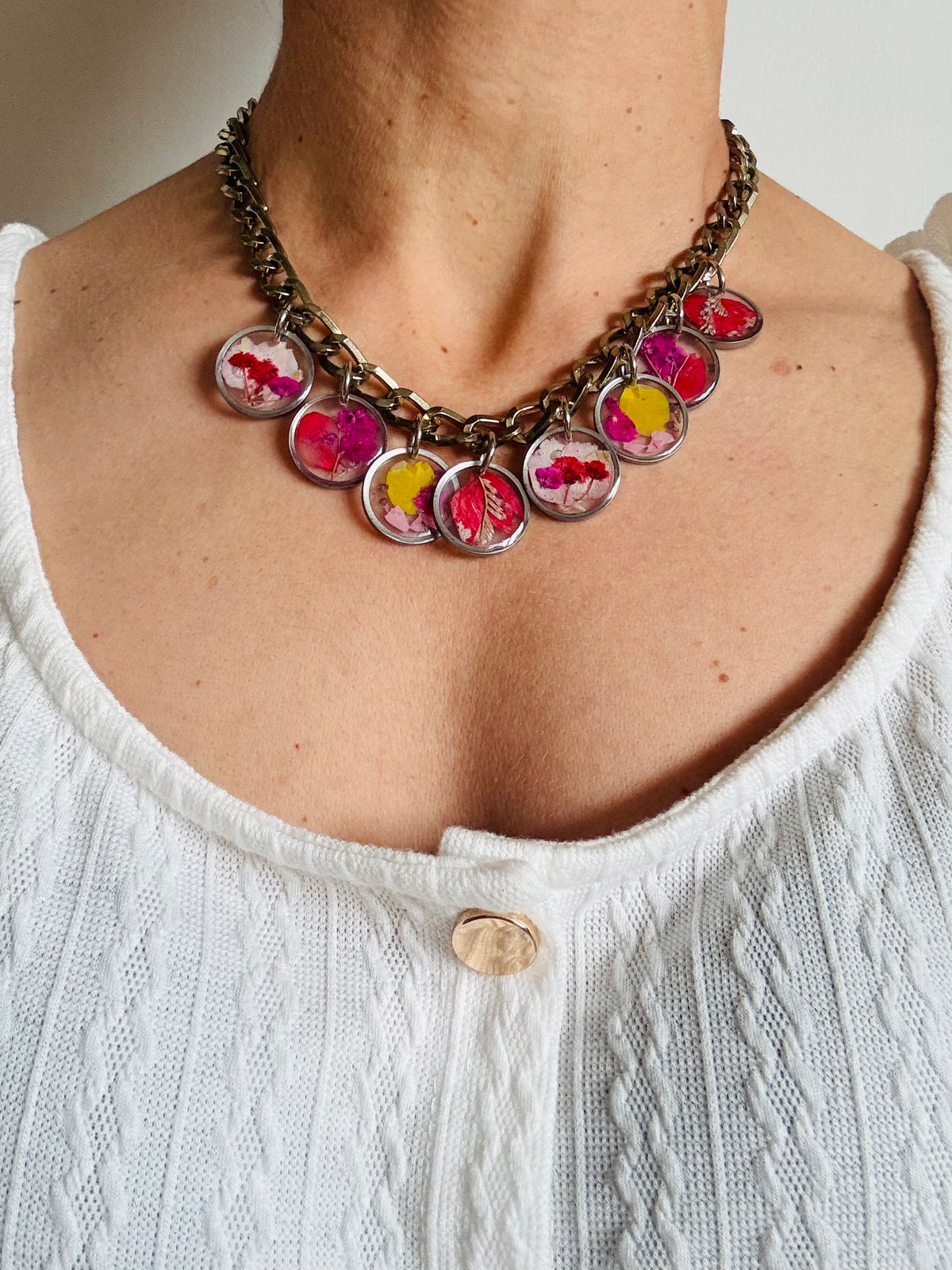 Floral resin statement necklace