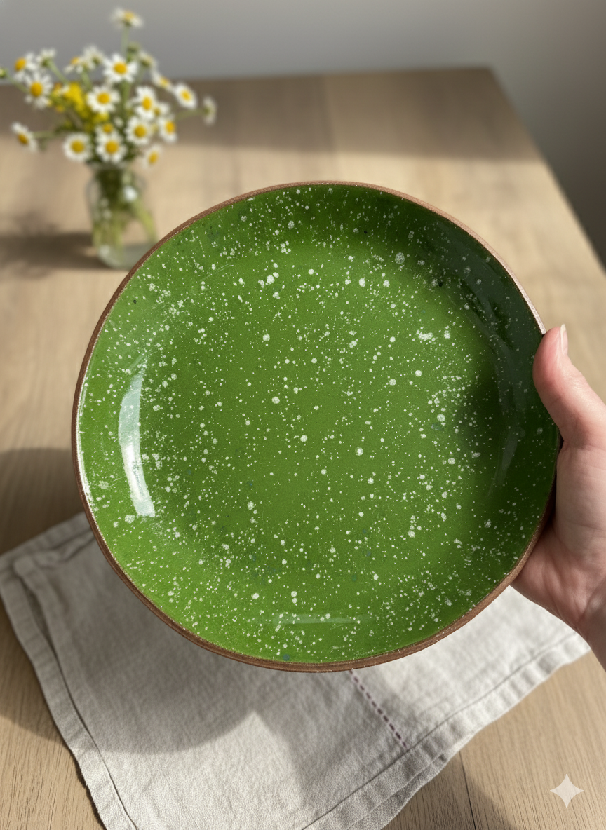 Handcrafted Ceramic, Emerald Serving Bowl