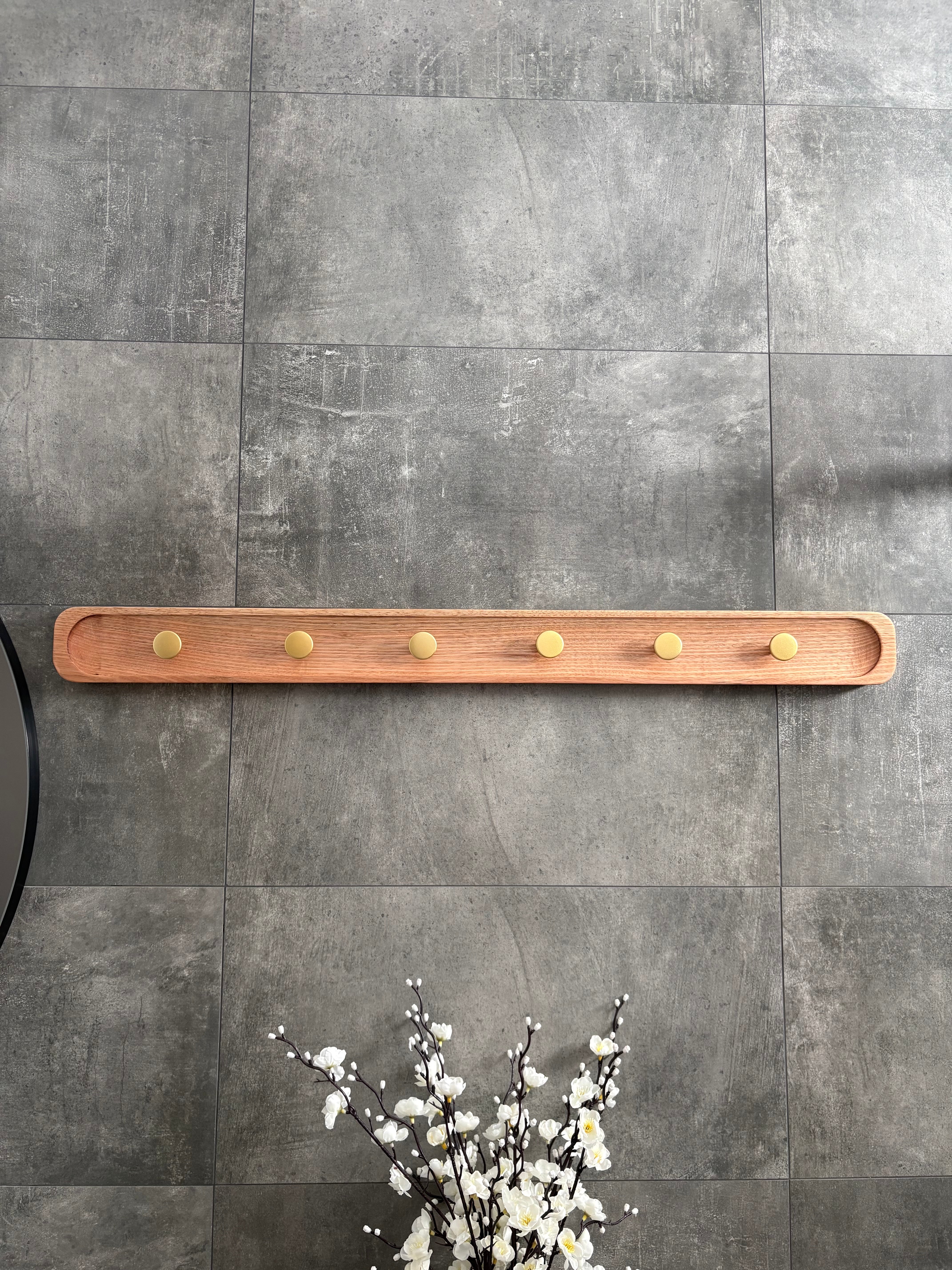 No.1 Tasmanian oak coat rack with gold hooks