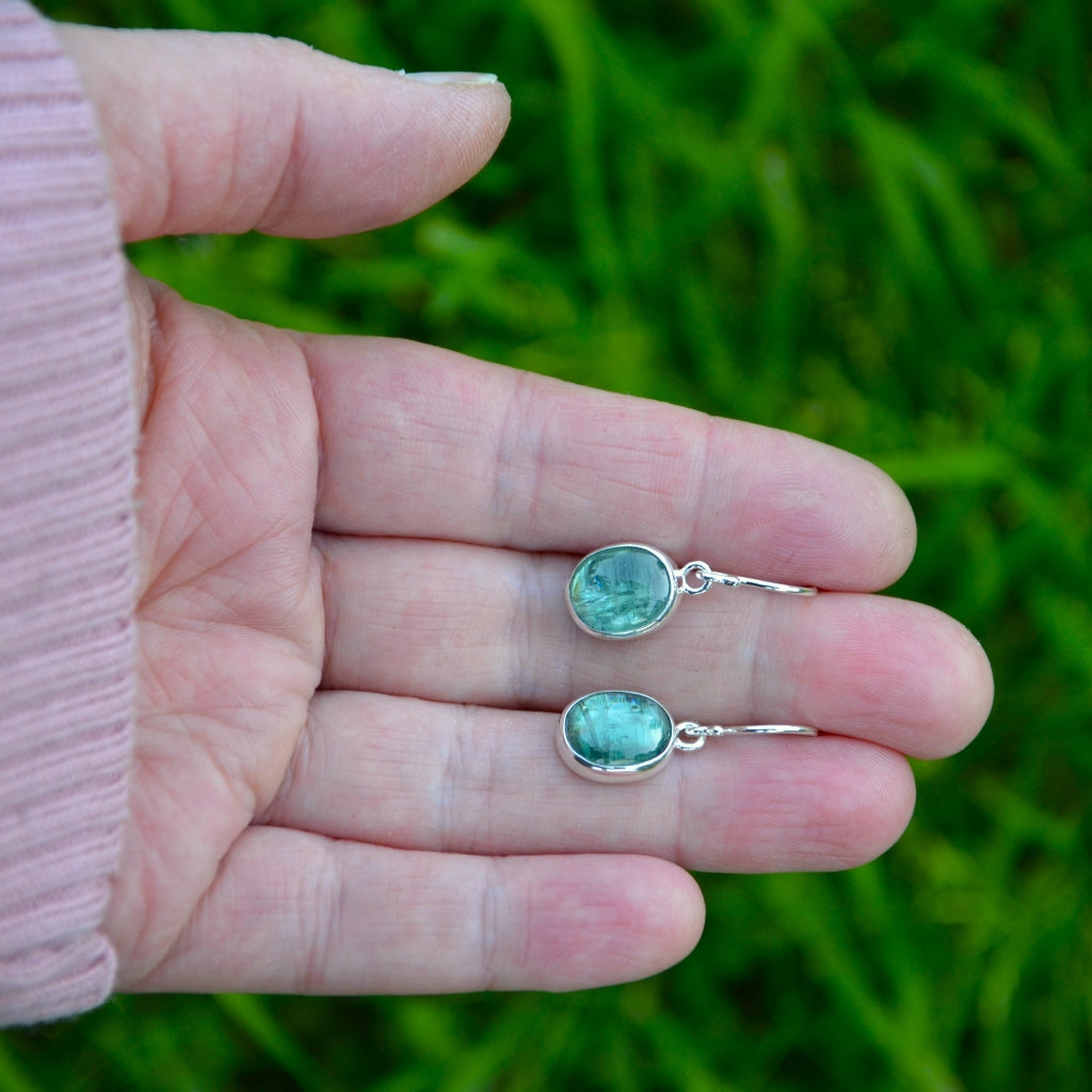 Emerald Green Kyanite Silver Dangle Earrings