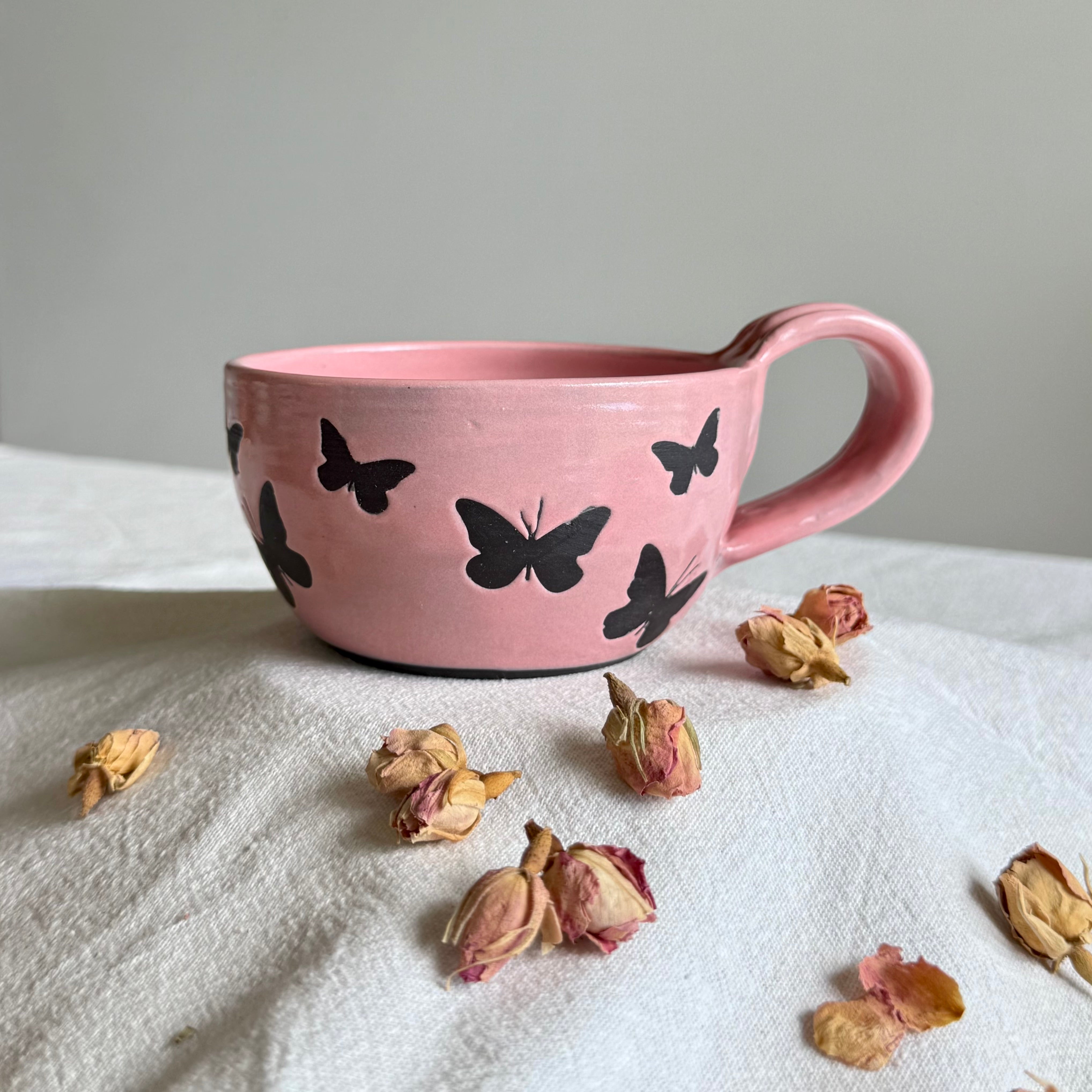 Papillon Noir | 2 Piece Breakfast Set | Pink | Black Clay | Wheel Thrown Pottery