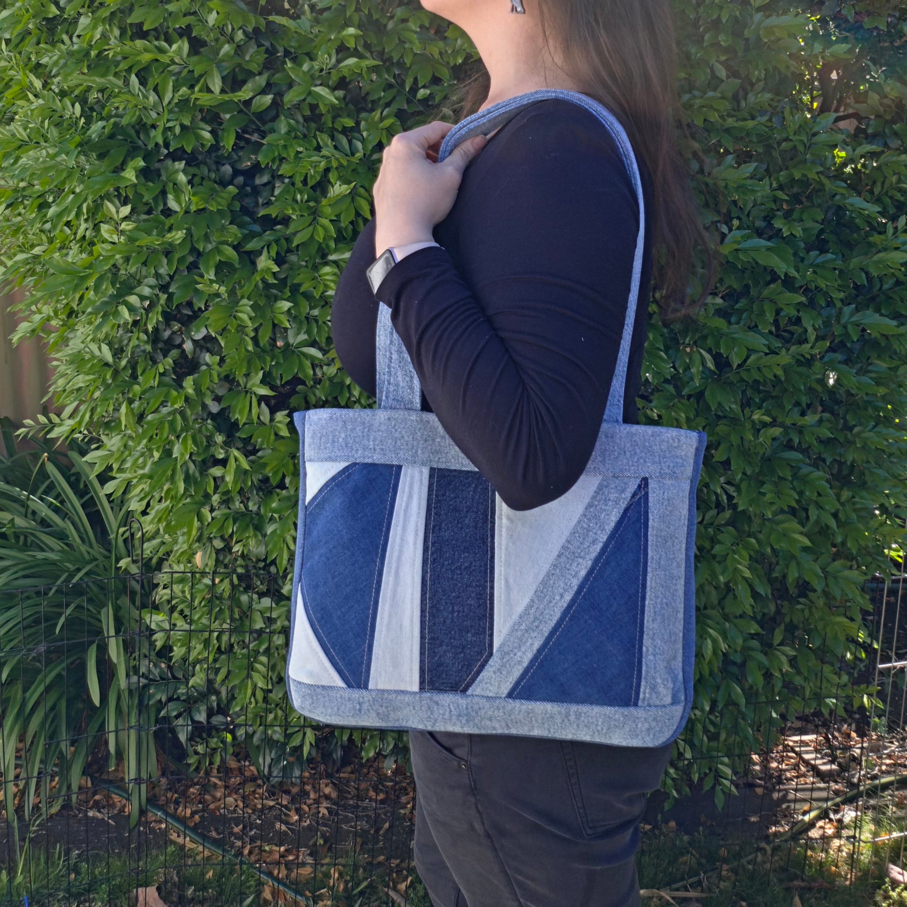 Upcycled Handbag- Scrap Denim Jeans & Pre-loved Fabrics