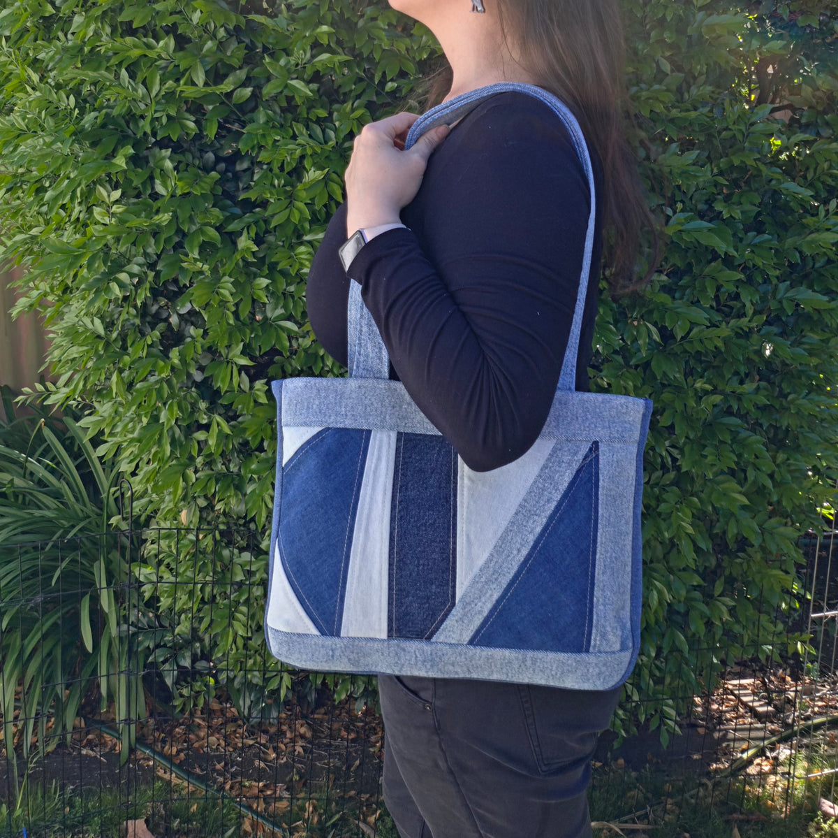 Upcycled Handbag- Scrap Denim Jeans & Pre-loved Fabrics