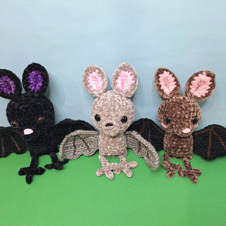 Soft, grey velvet crocheted fruit bat
