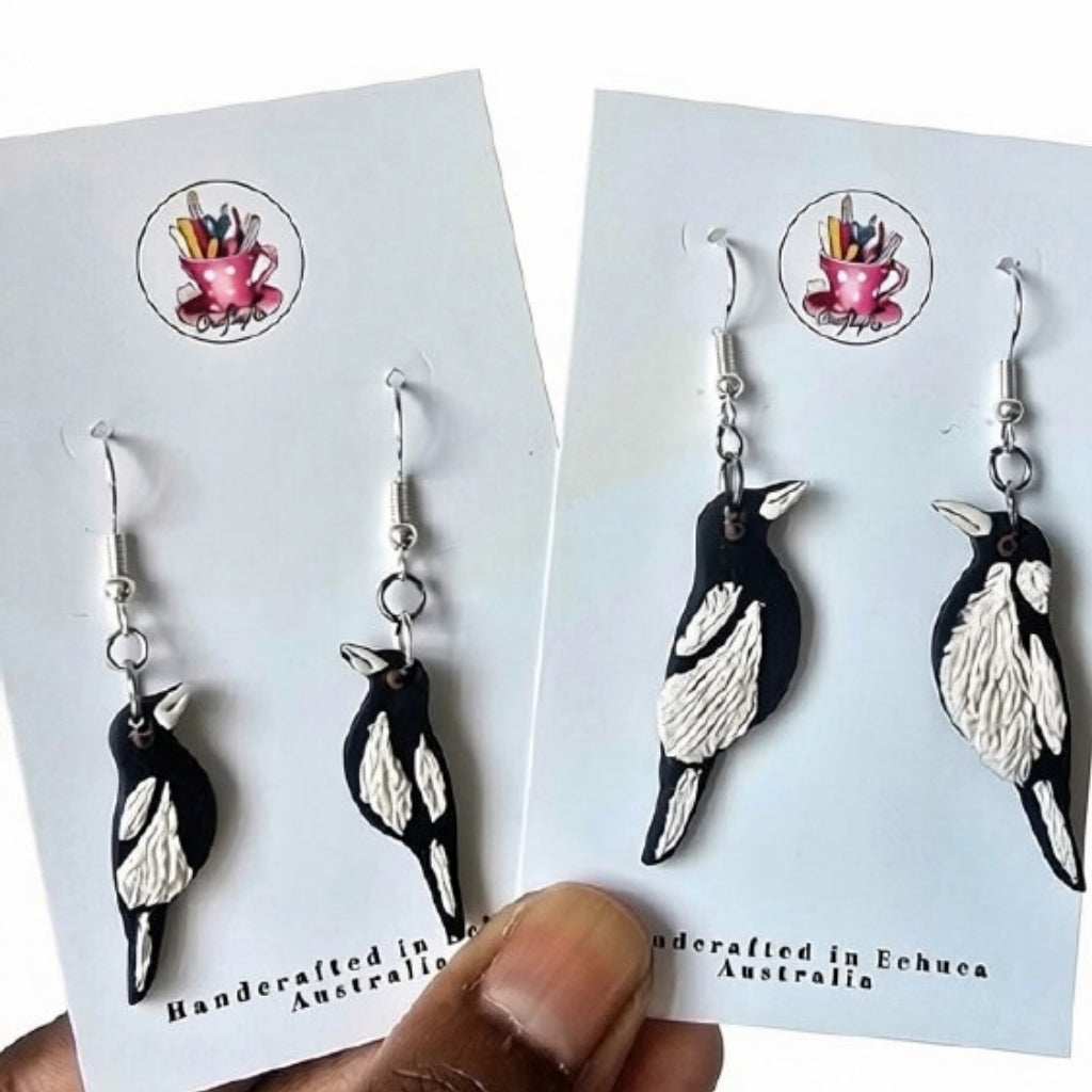 Australian Black and White Magpie Earrings