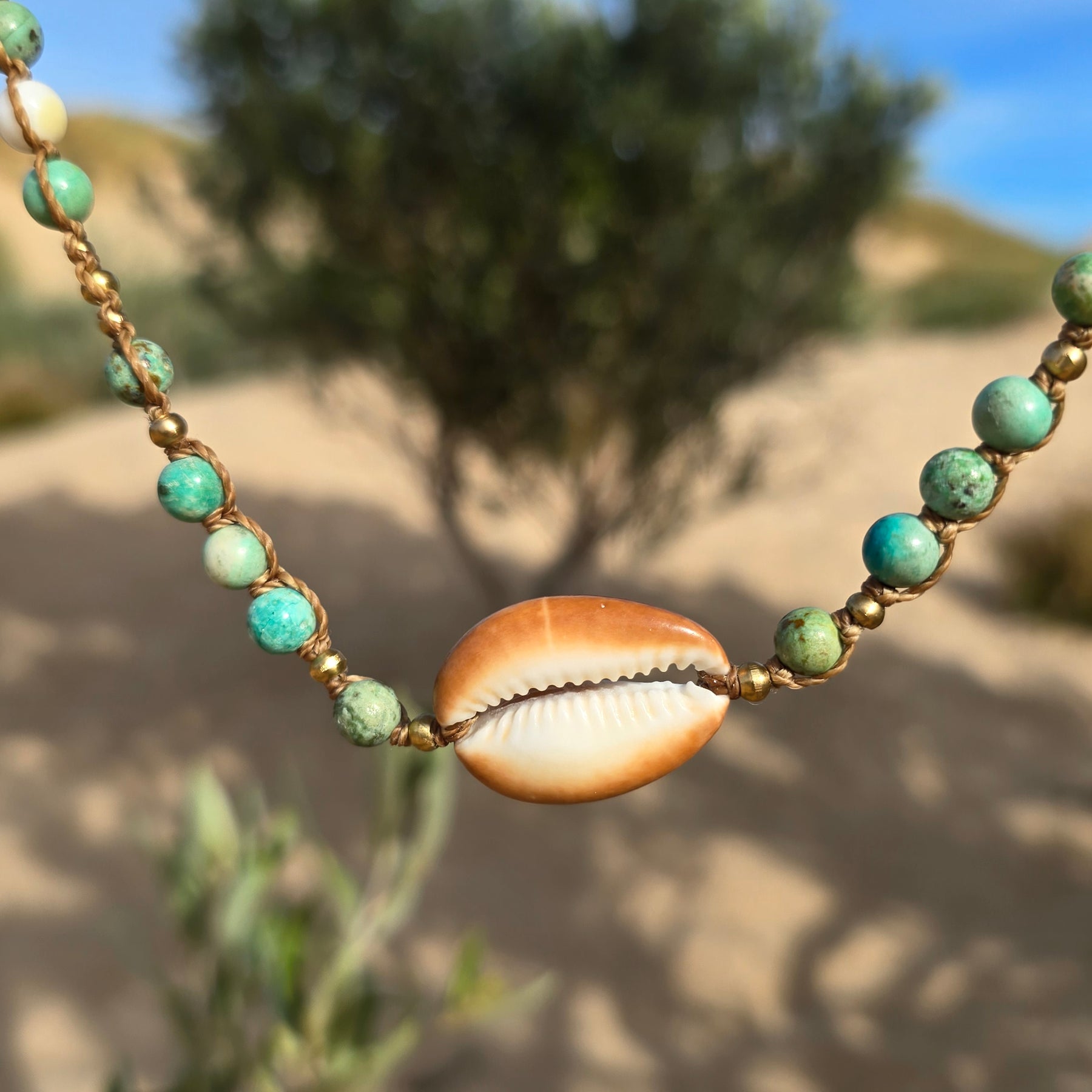 Cowrie Necklace with Peruvian Turquoise