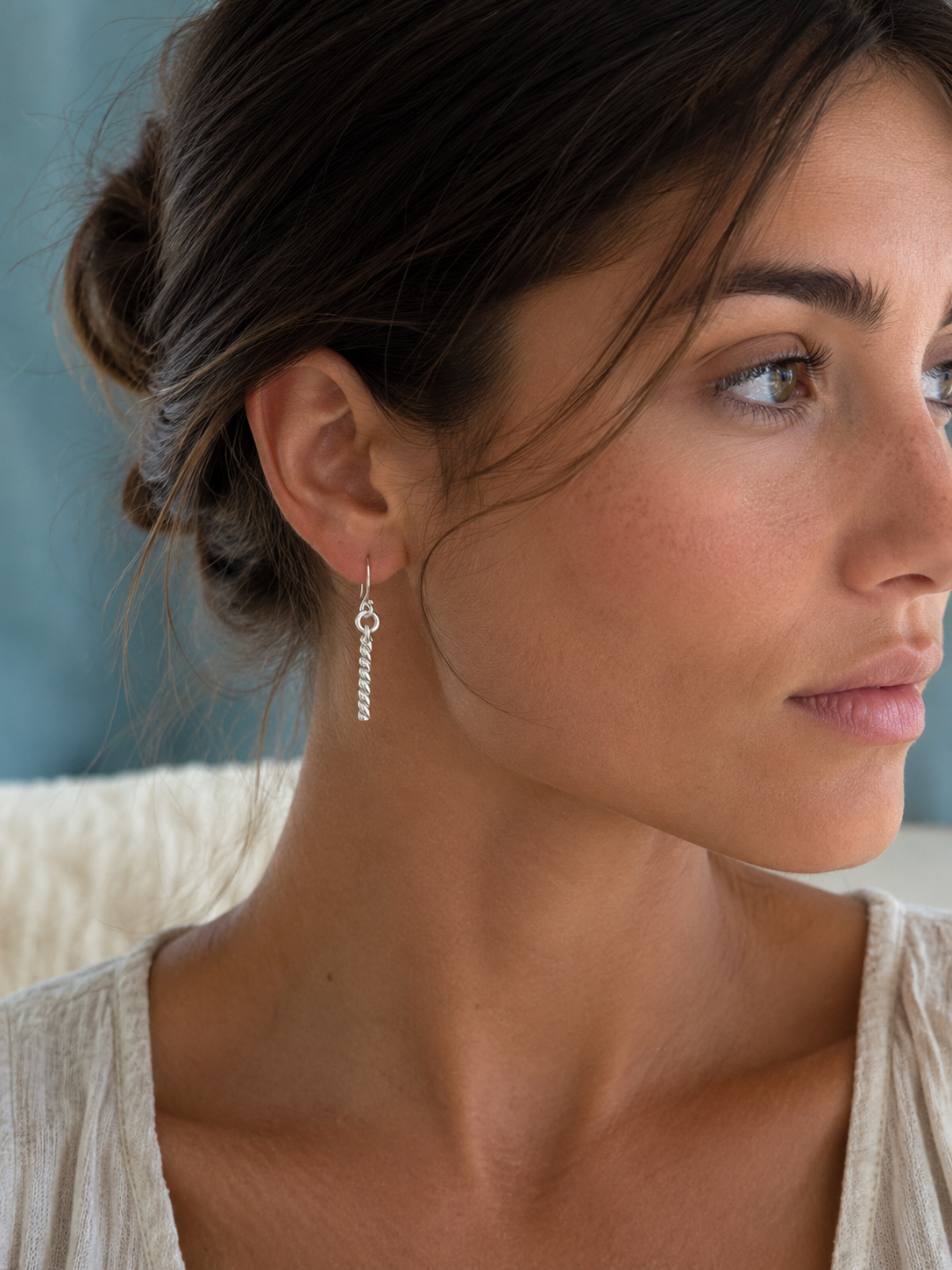 Handcrafted Sterling Silver Twisted Bar Earrings