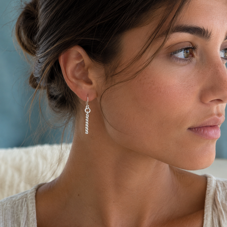 Handcrafted Sterling Silver Twisted Bar Earrings