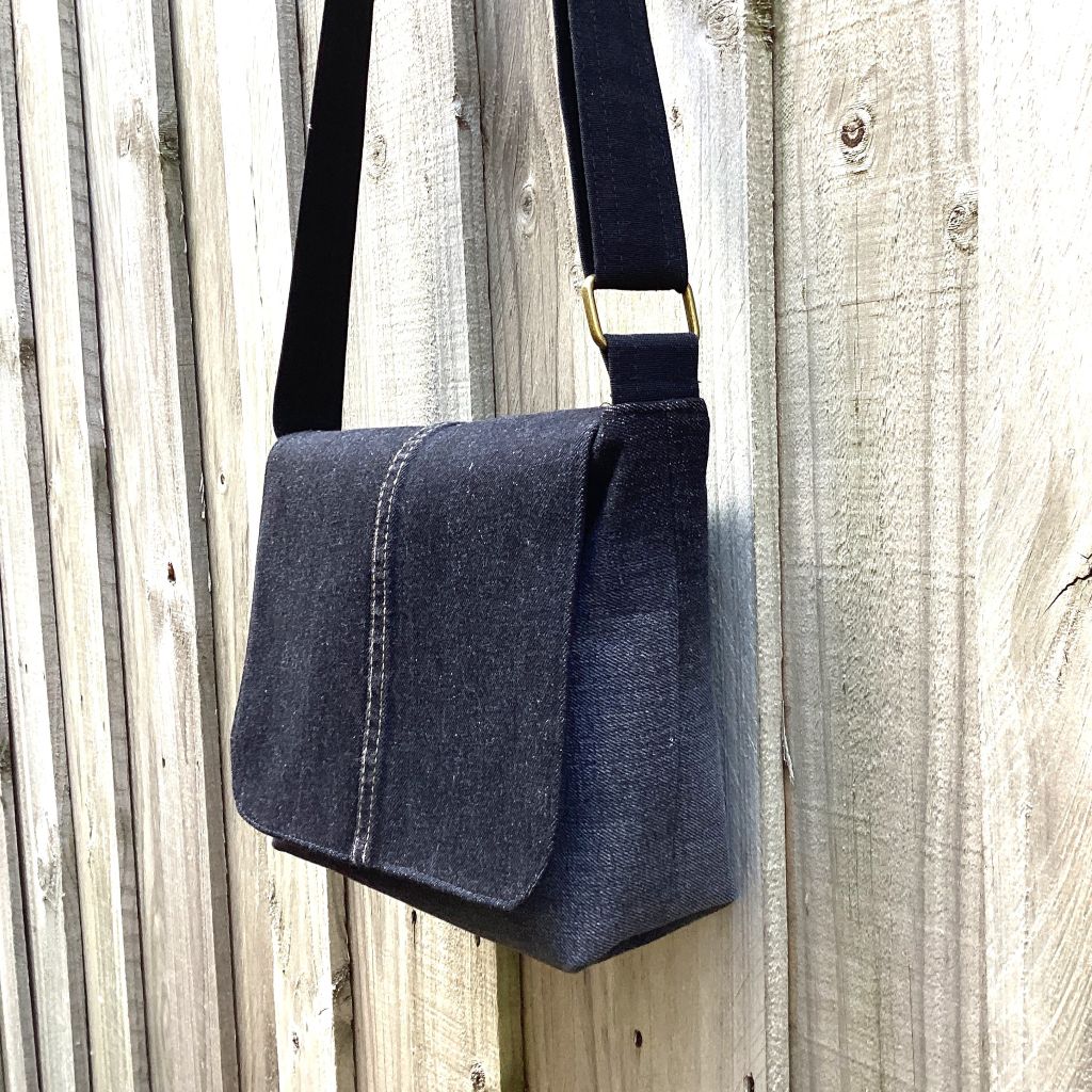 Upcycled Denim Messenger Bag – Black Denim