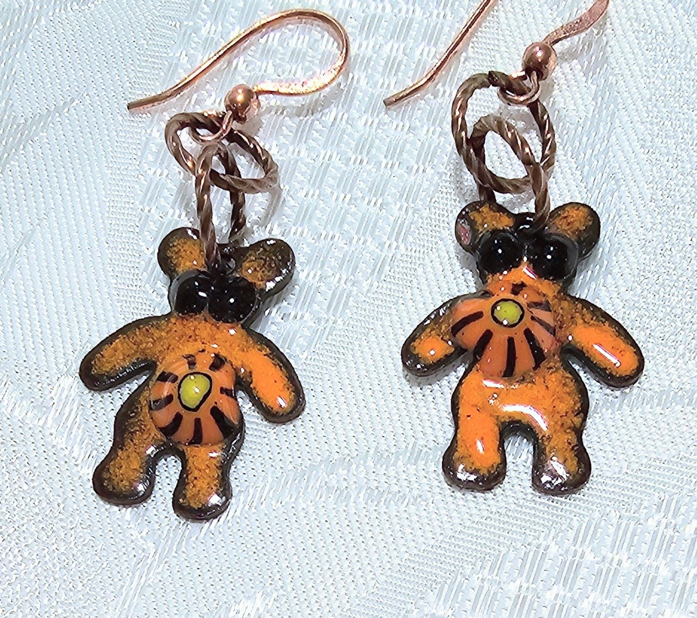 Tiny Teddy Orange Metal Earrings. So Cute! POST FREE