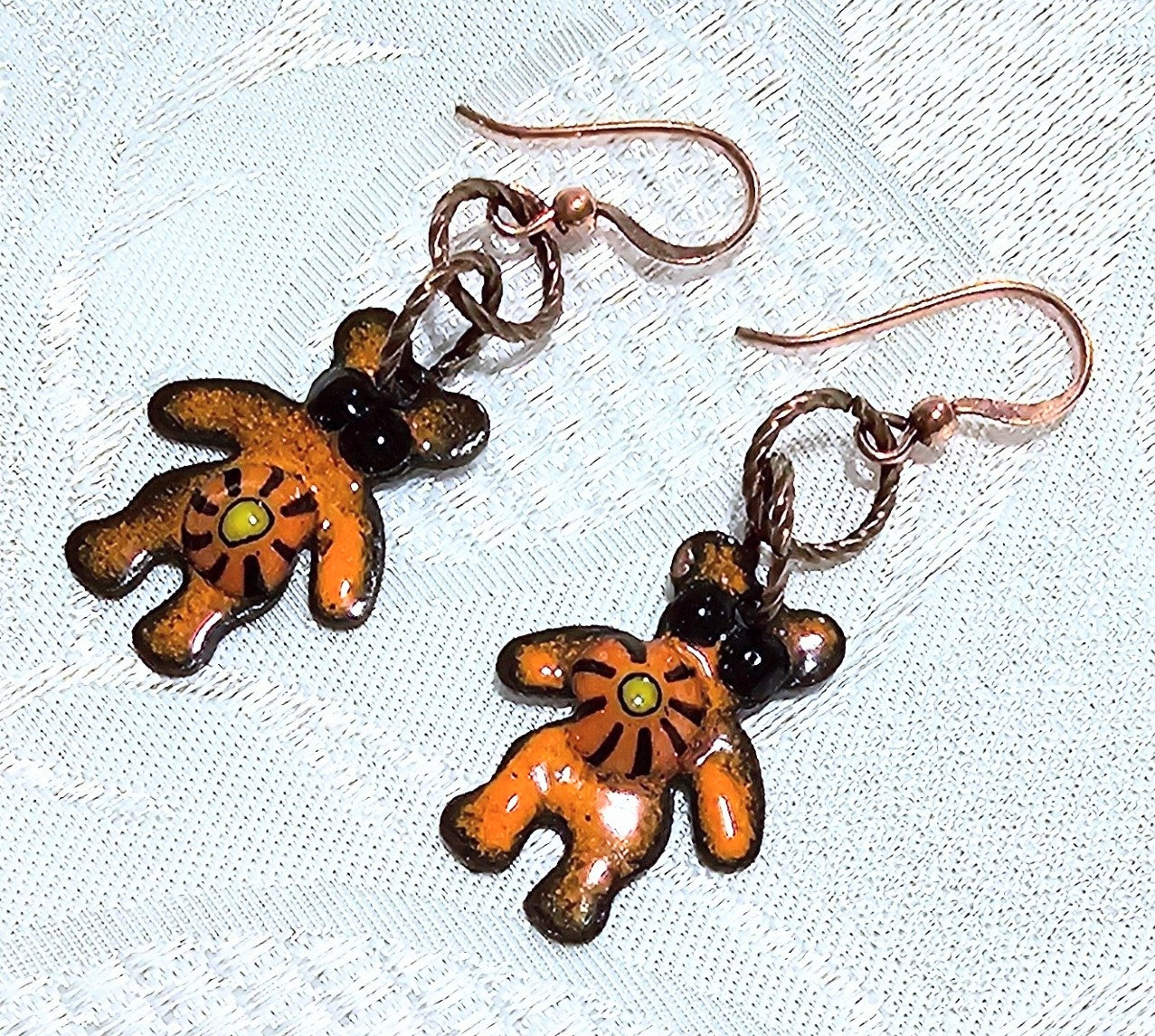 Tiny Teddy Orange Metal Earrings. So Cute! POST FREE