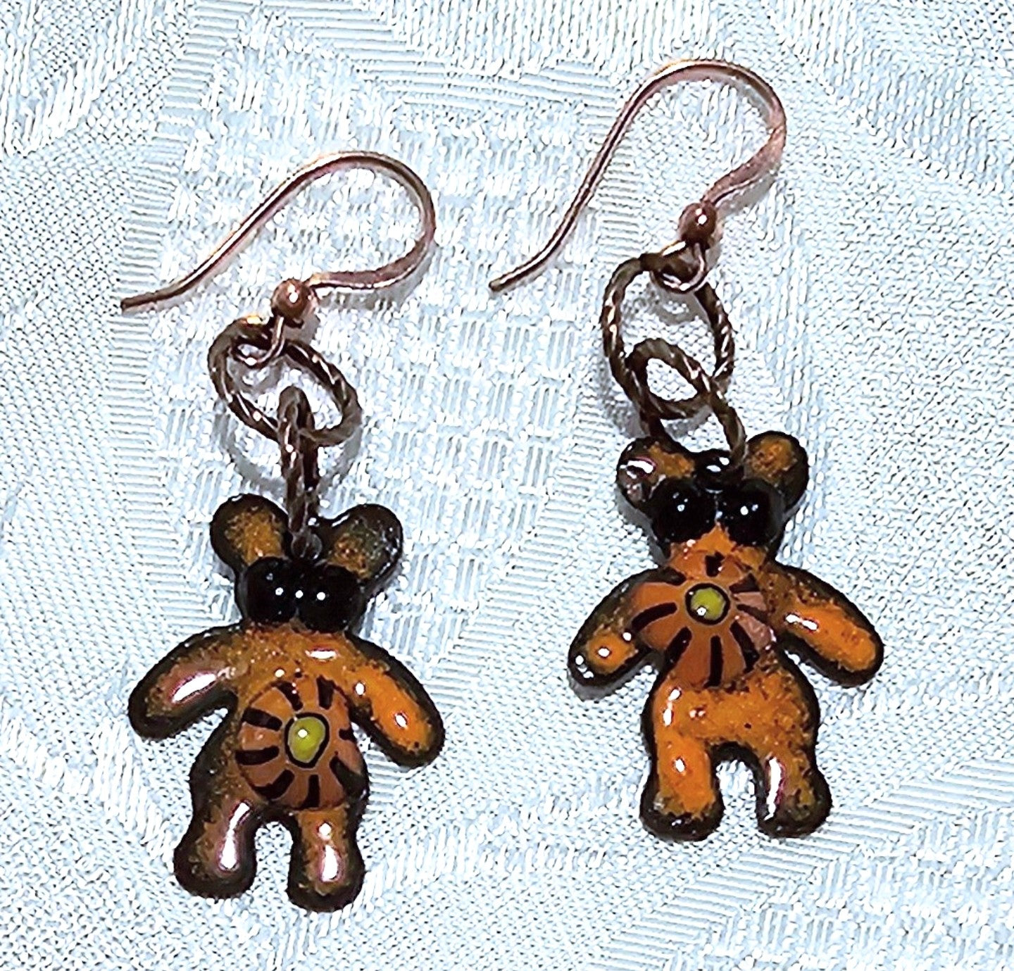 Tiny Teddy Orange Metal Earrings. So Cute! POST FREE