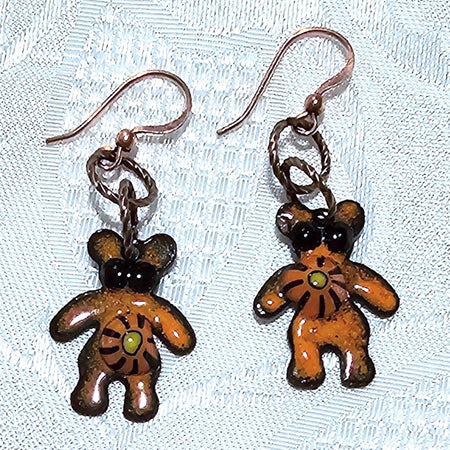 Tiny Teddy Orange Metal Earrings. So Cute! POST FREE
