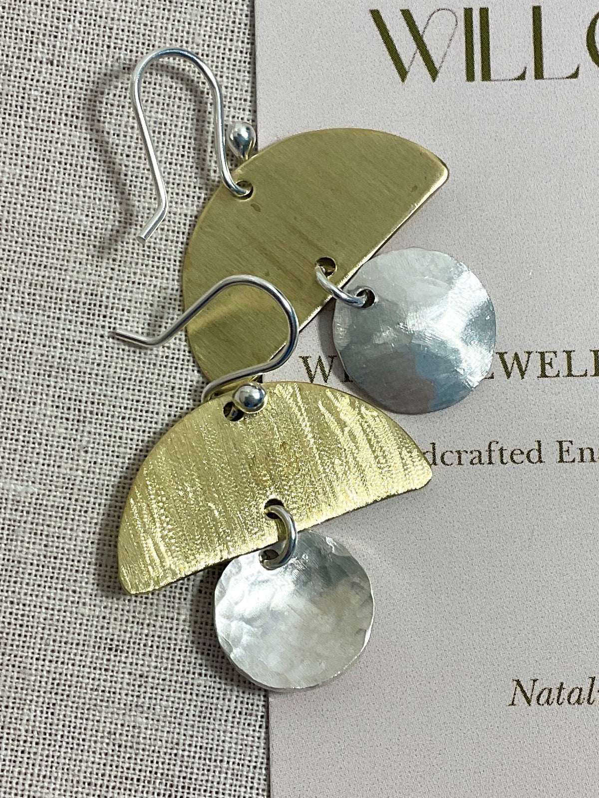 Brass and argentium silver earrings. Handmade