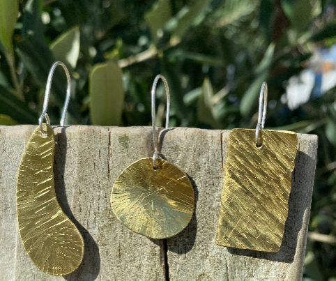 Nimbus Hammered Brass Earrings | Sterling Silver Ear Hoops | Handmade Contemporary Earrings