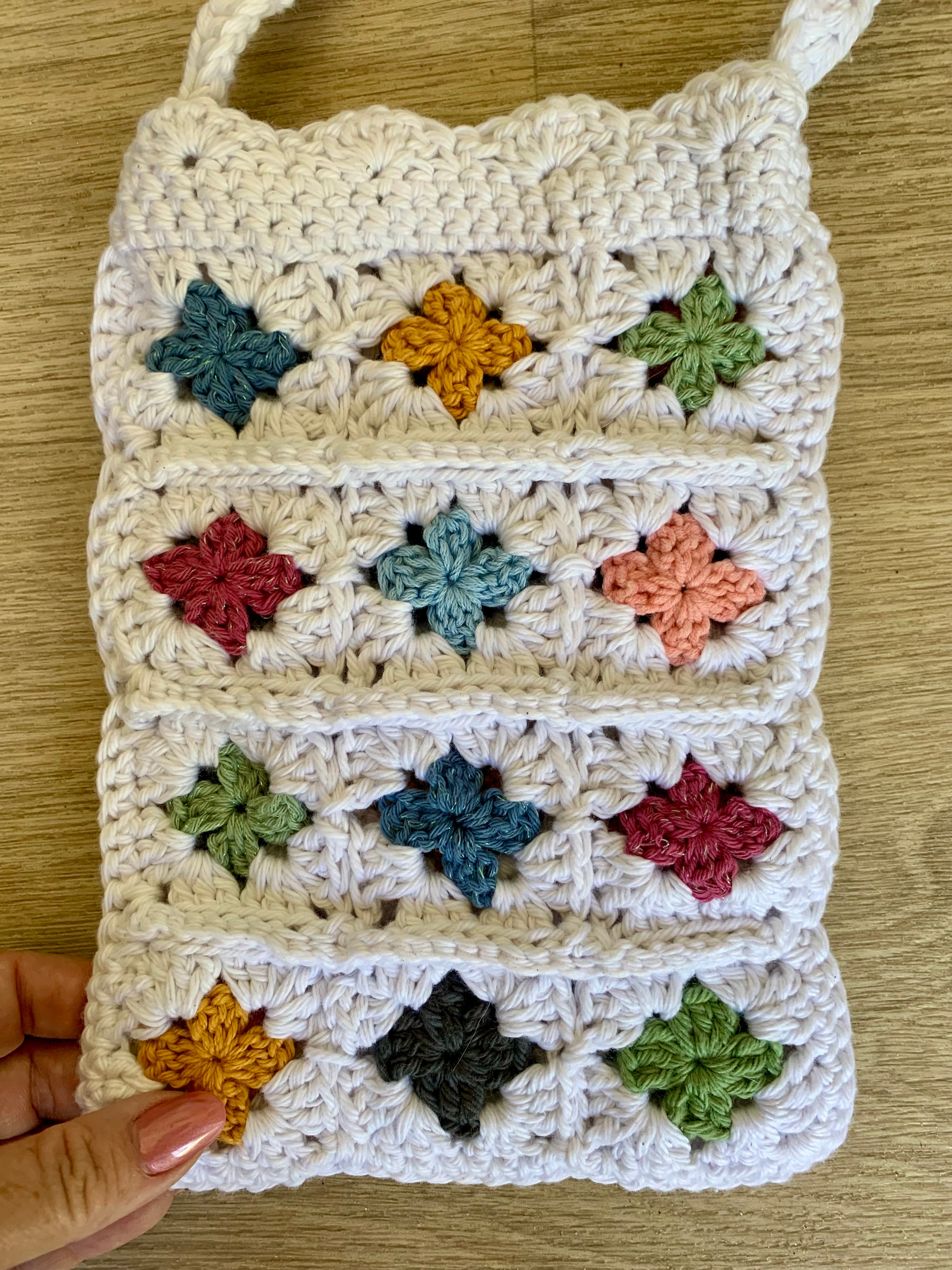 Granny Square Crossbody Bag, Handmade Boho Crochet Bag, Lightweight Everyday Tote, Beach or Market Gift