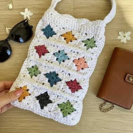 Granny Square Crossbody Bag, Handmade Boho Crochet Bag, Lightweight Everyday Tote, Beach or Market Gift