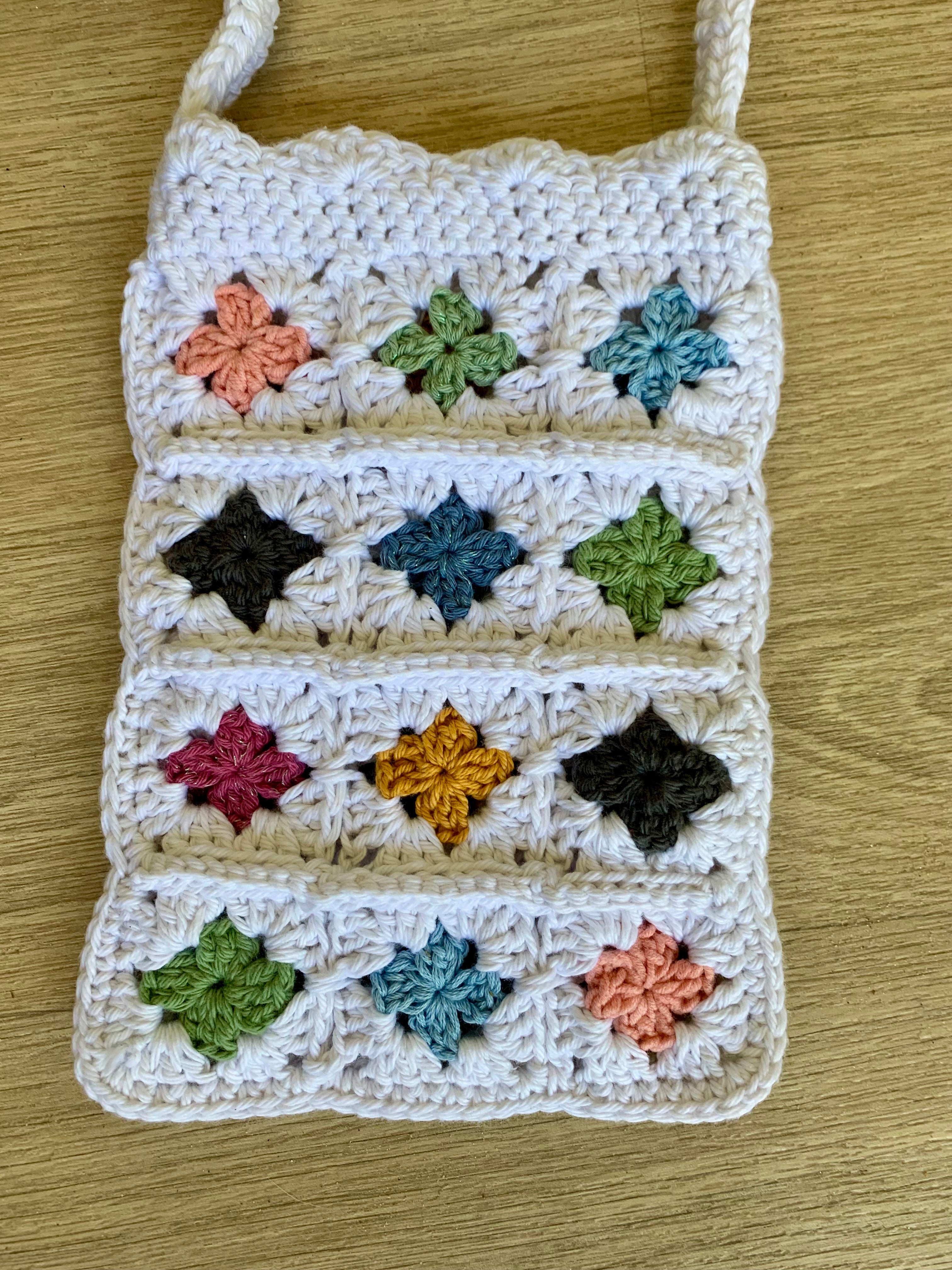 Granny Square Crossbody Bag, Handmade Boho Crochet Bag, Lightweight Everyday Tote, Beach or Market Gift