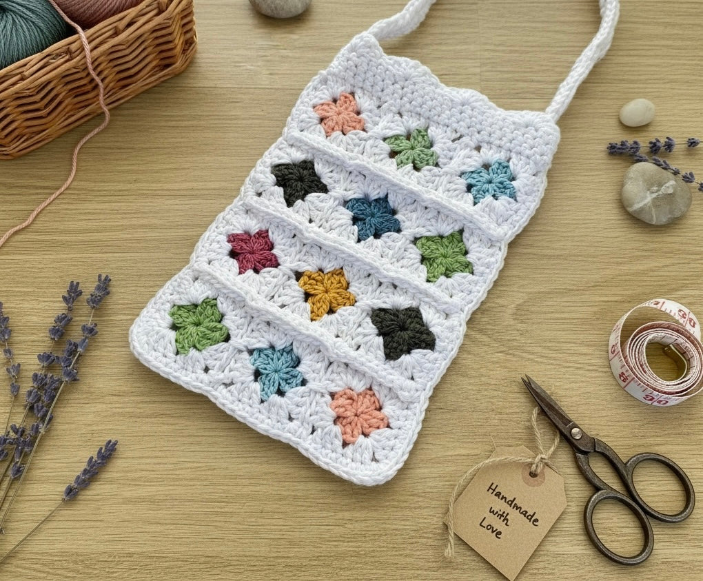 Granny Square Crossbody Bag, Handmade Boho Crochet Bag, Lightweight Everyday Tote, Beach or Market Gift
