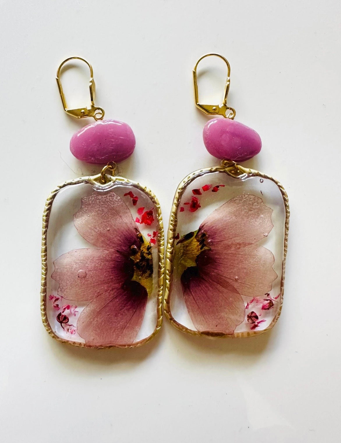 Lavender pressed flower resin earrings