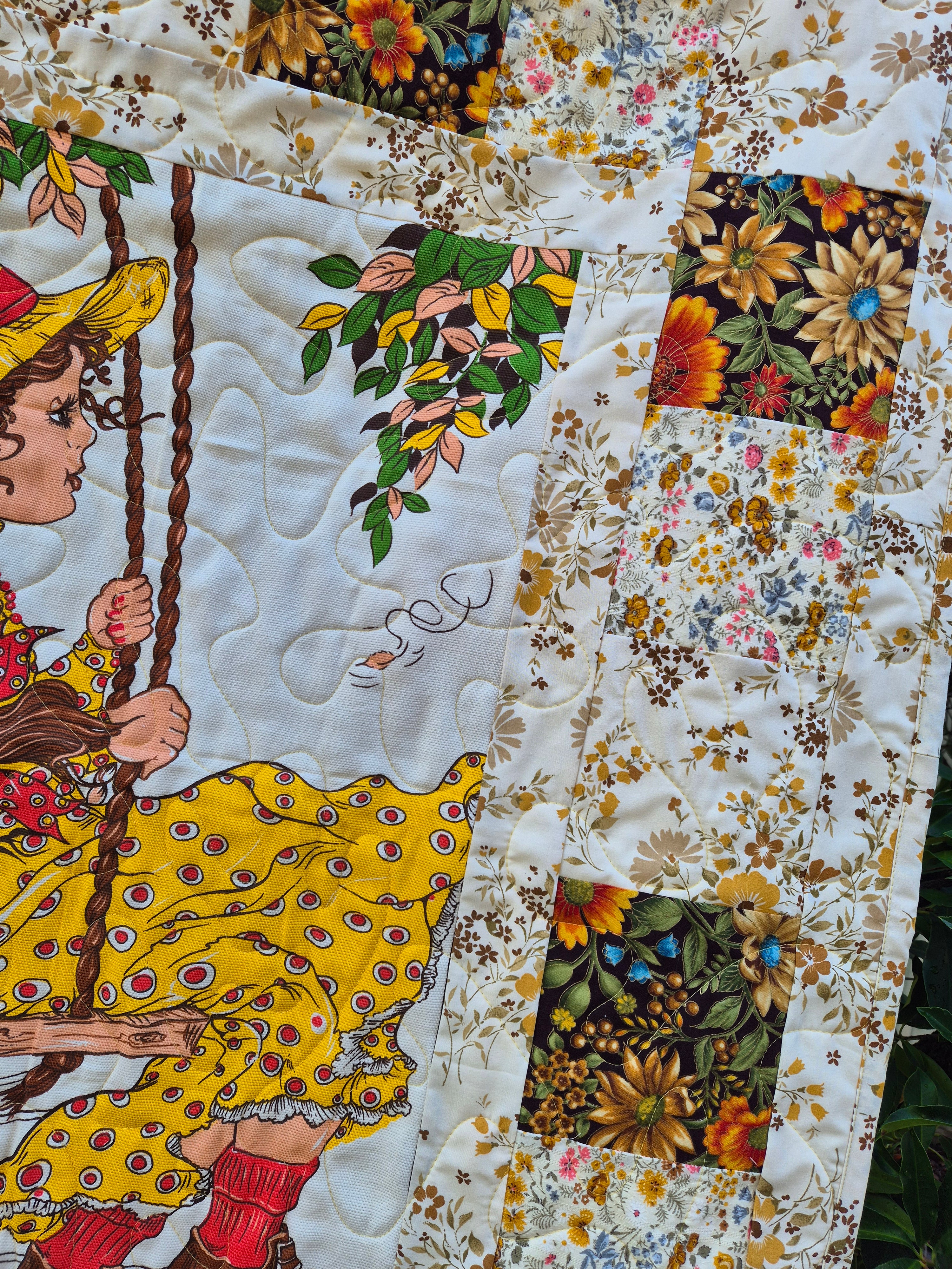 Beige and Brown toned cot size quilt