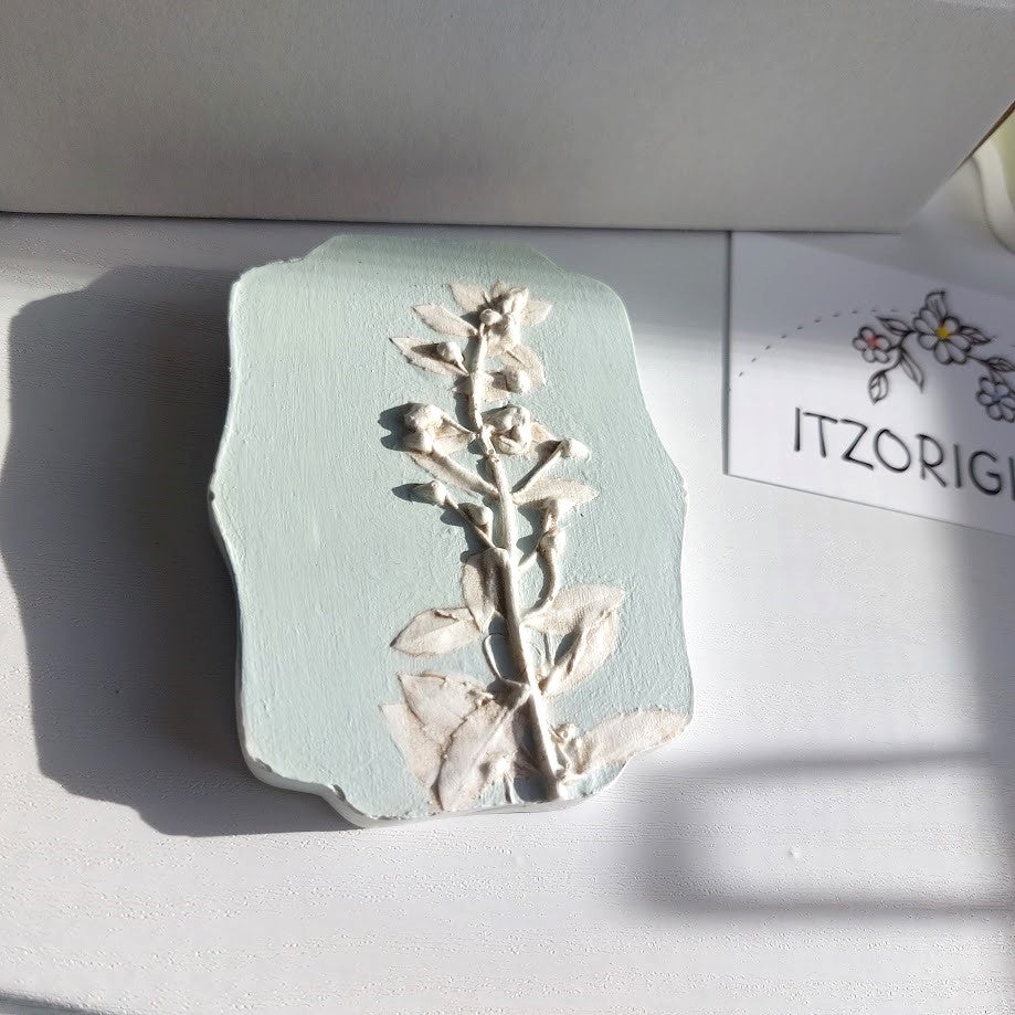 Hand-pressed Angelonia Wall Art | Floral Bas-Relief Plaster Plaque