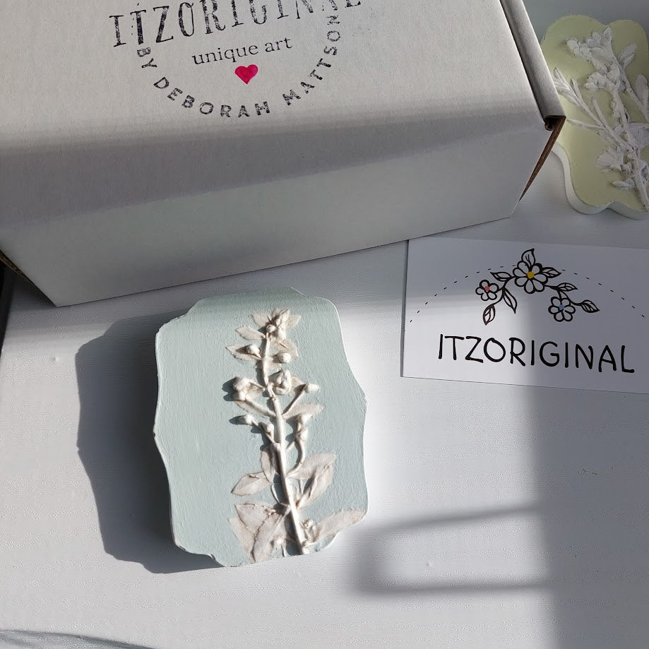 Hand-pressed Angelonia Wall Art | Floral Bas-Relief Plaster Plaque