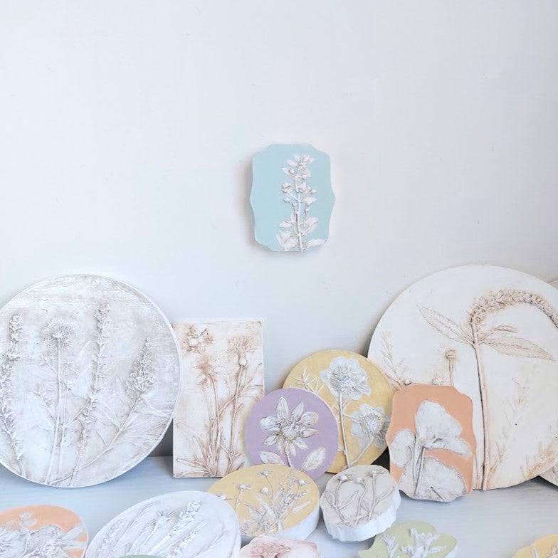 Hand-pressed Angelonia Wall Art | Floral Bas-Relief Plaster Plaque