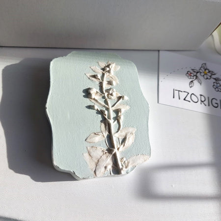Hand-pressed botanical Wall Art | Floral Bas-Relief Plaster Plaque