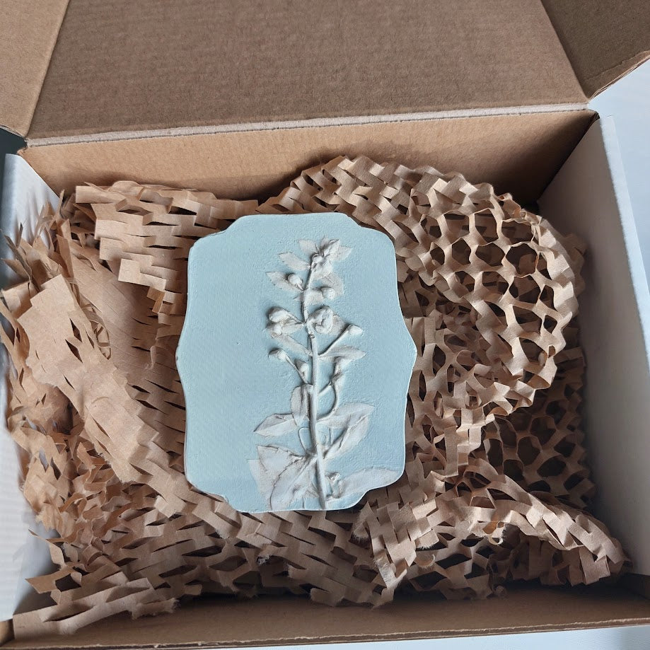 Hand-pressed Angelonia Wall Art | Floral Bas-Relief Plaster Plaque
