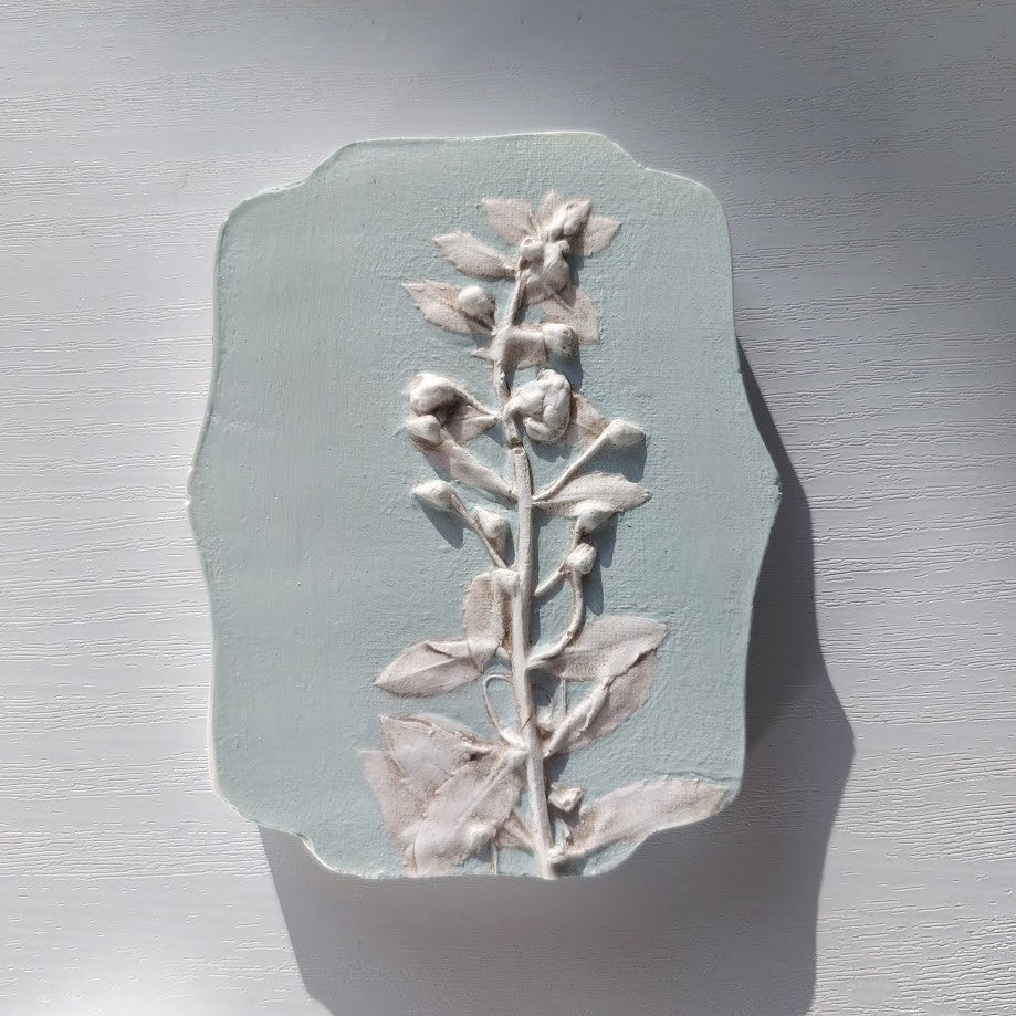 Hand-pressed Angelonia Wall Art | Floral Bas-Relief Plaster Plaque
